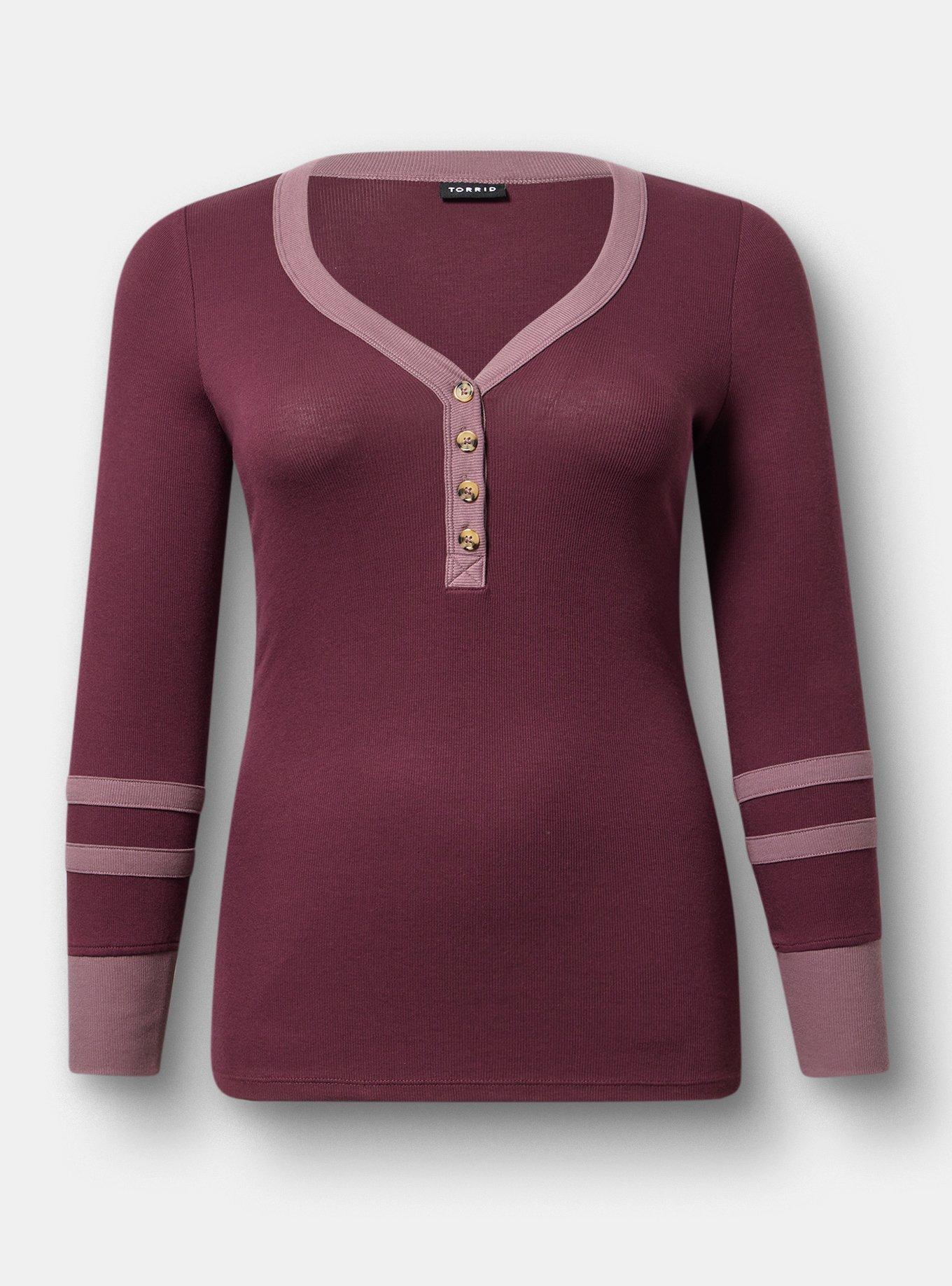 Ribbed Henley Varsity Long Sleeve Top