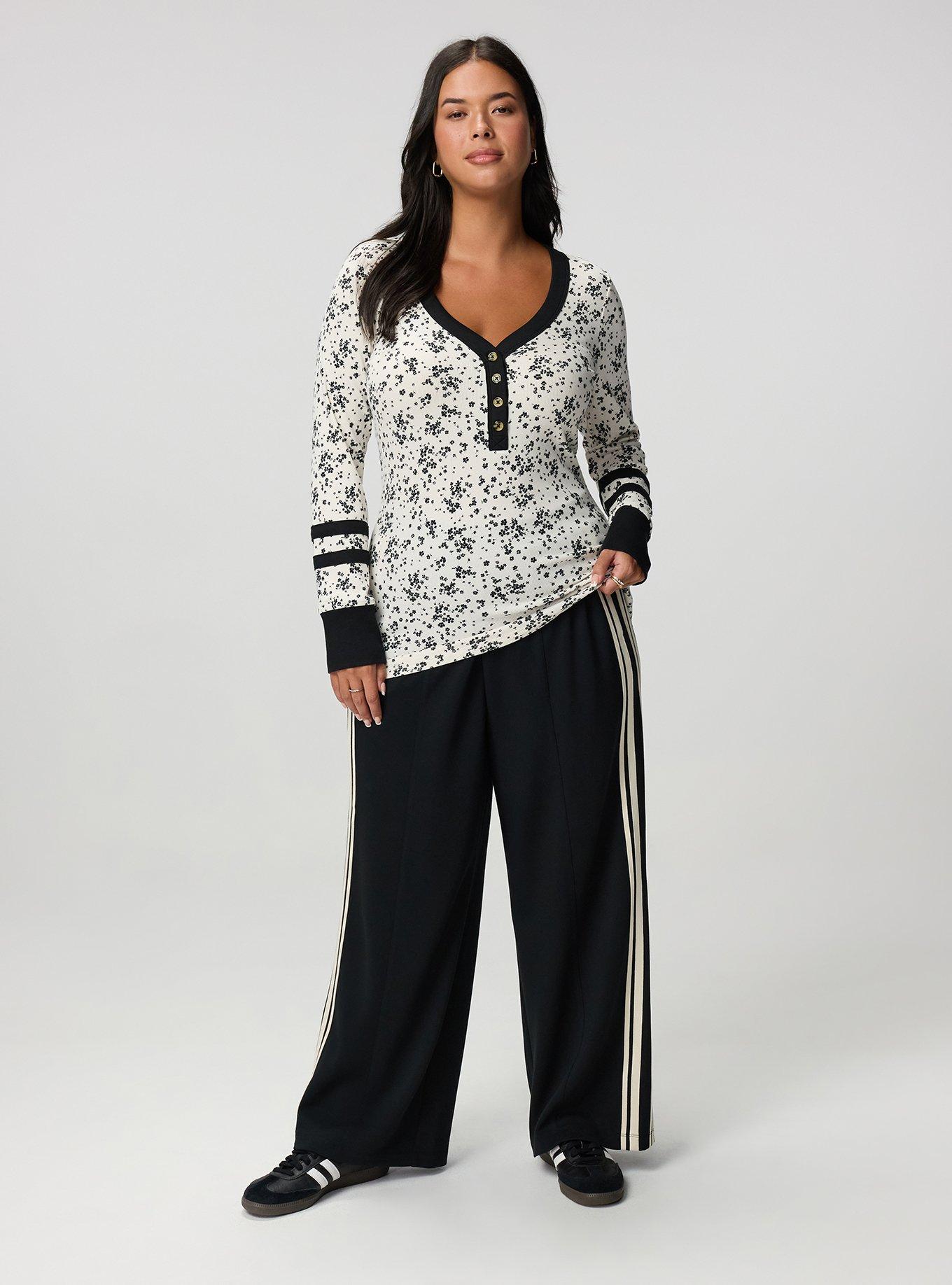 Ribbed Henley Varsity Long Sleeve Top, DUSTED DITSY FLORAL IVORY, alternate