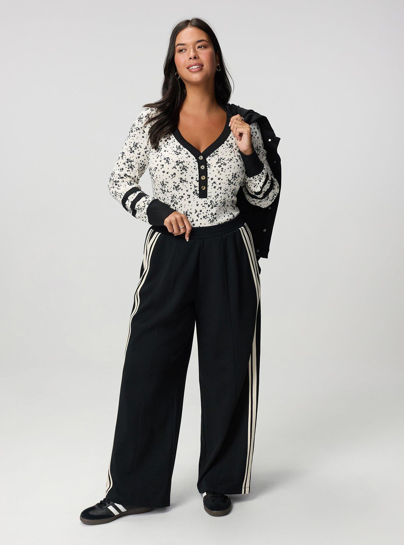 Ribbed Henley Varsity Long Sleeve Top, DUSTED DITSY FLORAL IVORY, alternate