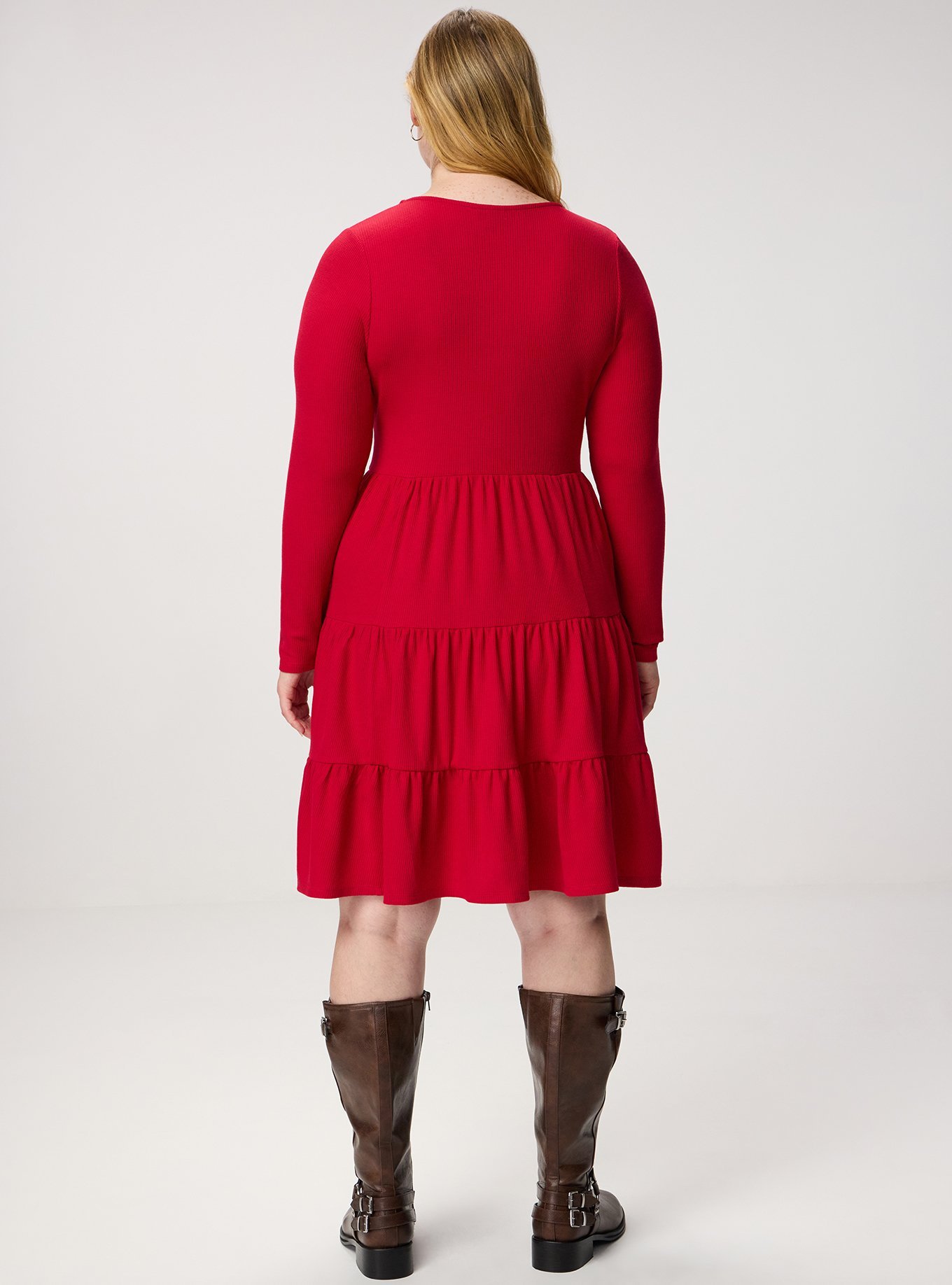 Plus Size Tiered Waffle Knit Mini Dress, JESTER RED, alternate