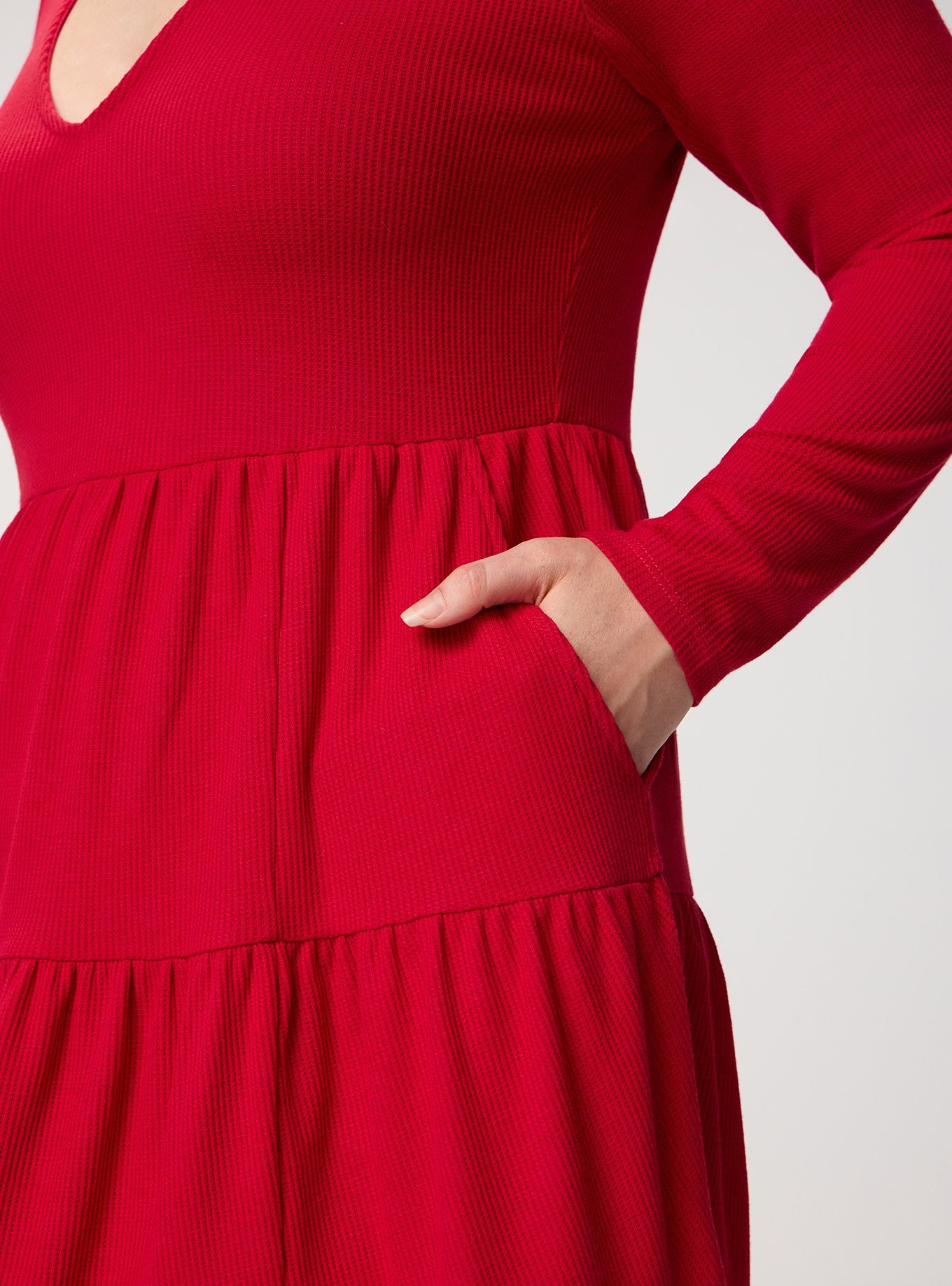 Plus Size Tiered Waffle Knit Mini Dress, JESTER RED, alternate