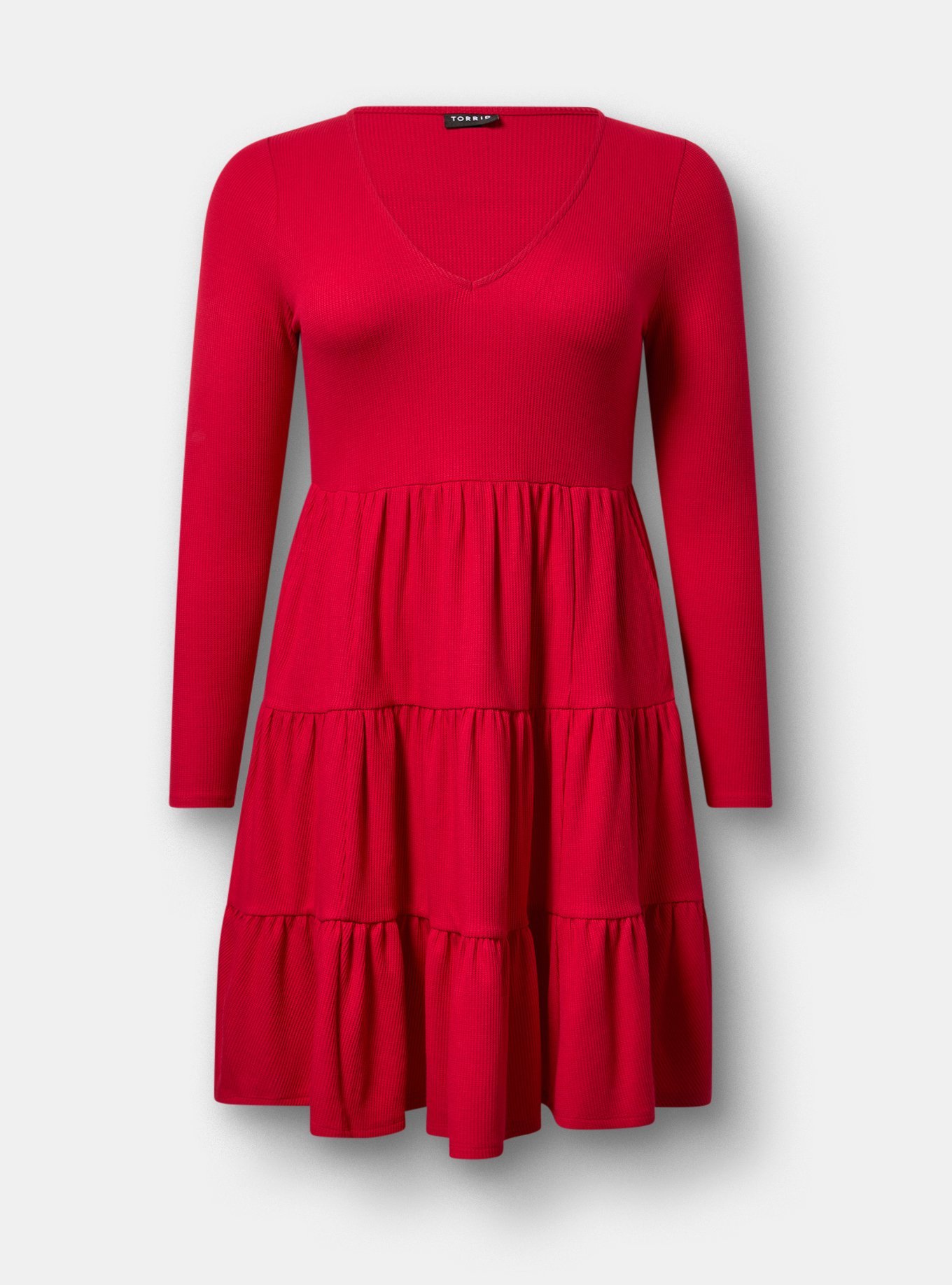 Plus Size Tiered Waffle Knit Mini Dress, JESTER RED, flat
