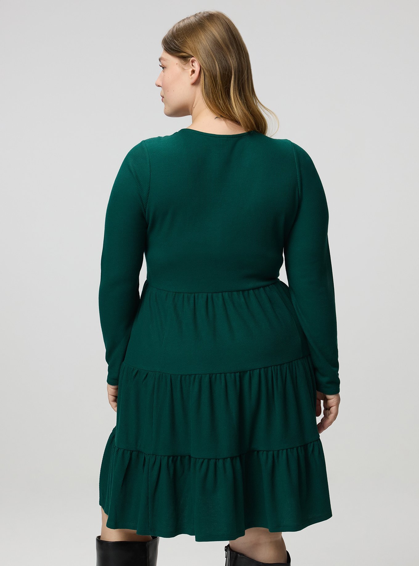Plus Size Tiered Waffle Knit Mini Dress, BOTANICAL GARDEN, alternate
