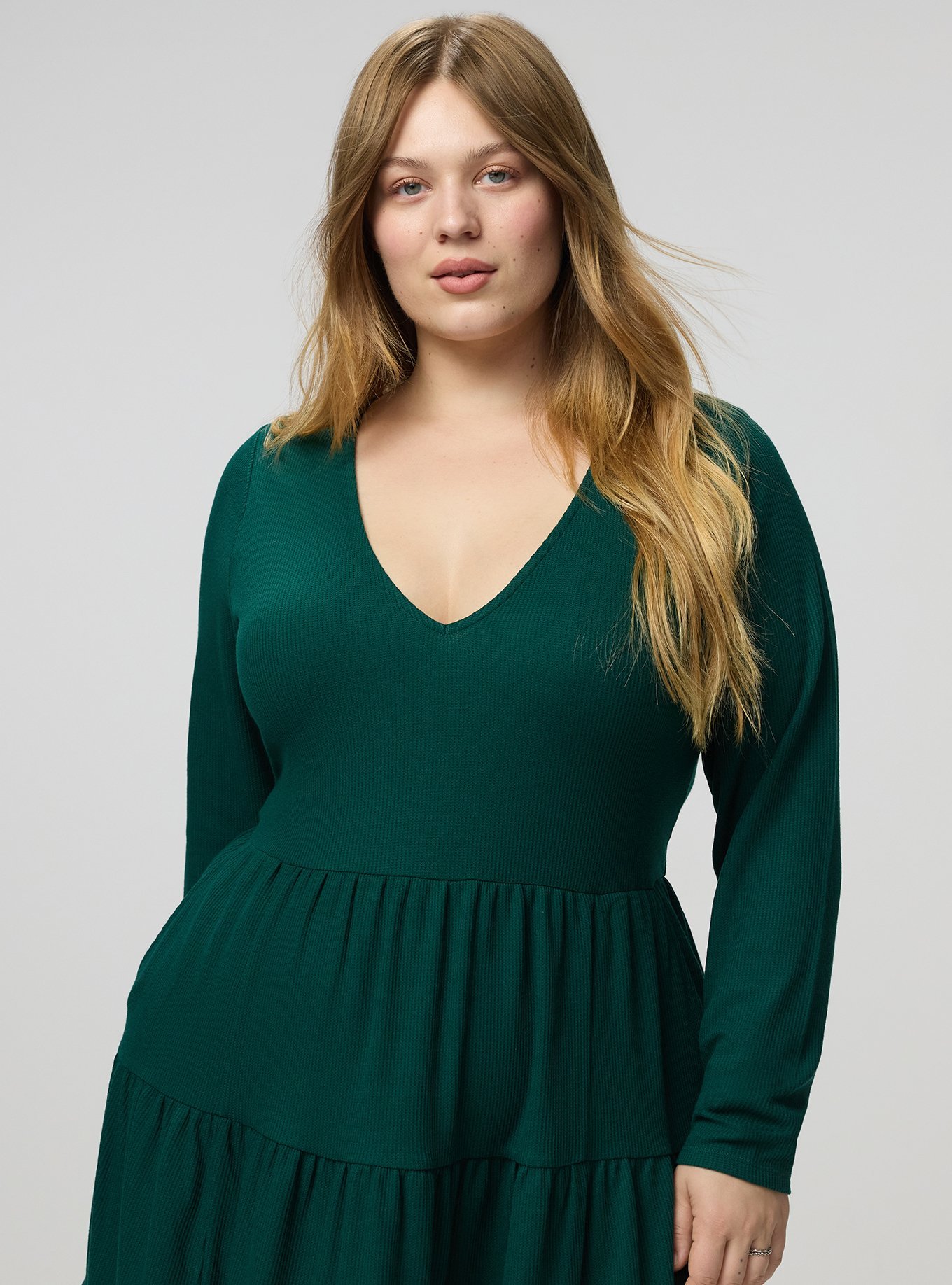 Plus Size Tiered Waffle Knit Mini Dress, BOTANICAL GARDEN, alternate