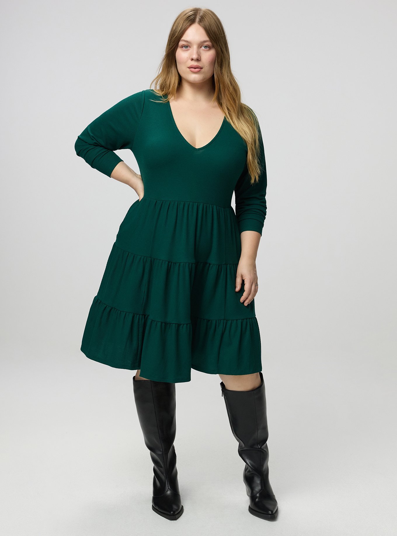 Plus Size Tiered Waffle Knit Mini Dress, BOTANICAL GARDEN, alternate