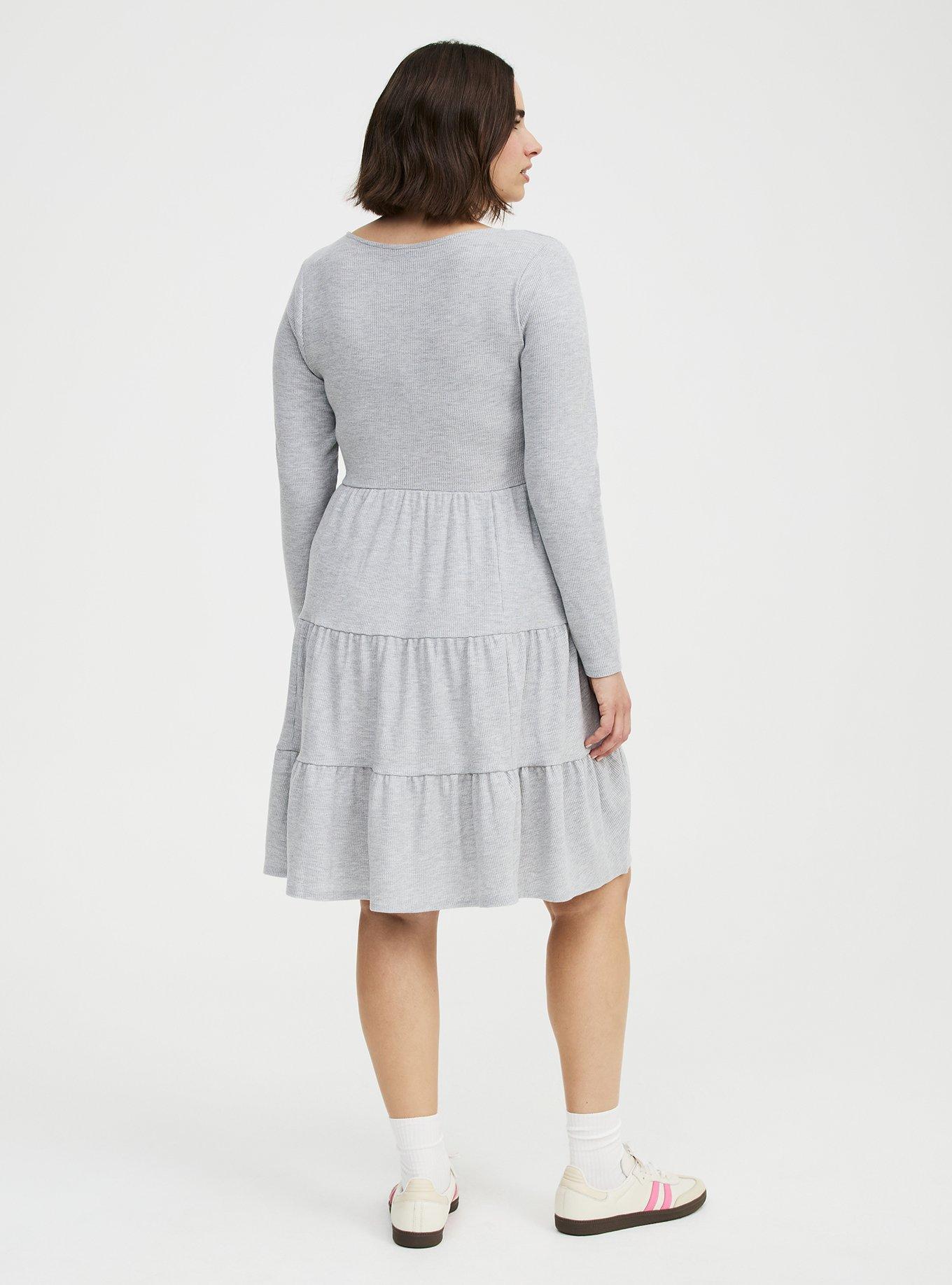 Tiered Waffle Knit Mini Dress, LIGHT HEATHER GREY, alternate