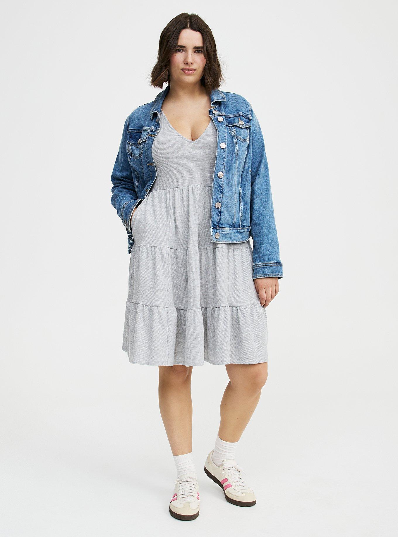 Tiered Waffle Knit Mini Dress, LIGHT HEATHER GREY, alternate