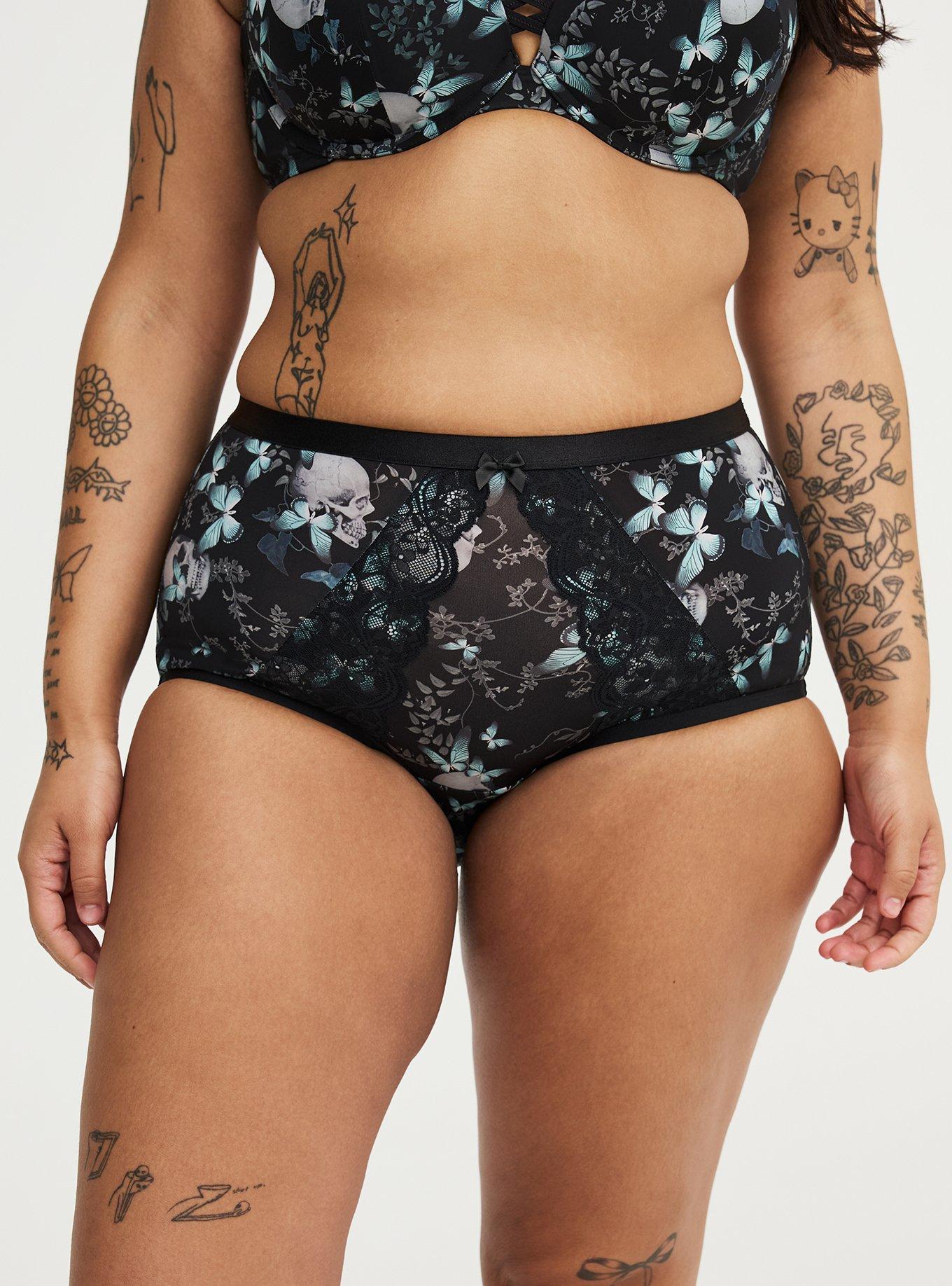 Second Skin & Lace High-Rise Brief Panty, MONARCH SKULLS BLACK, alternate