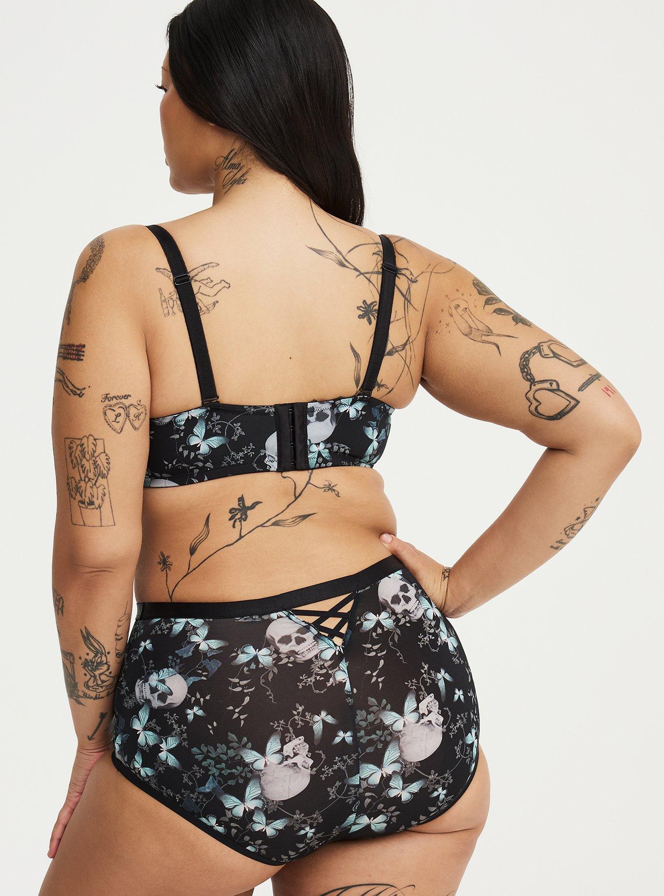 Second Skin & Lace High-Rise Brief Panty, MONARCH SKULLS BLACK, alternate