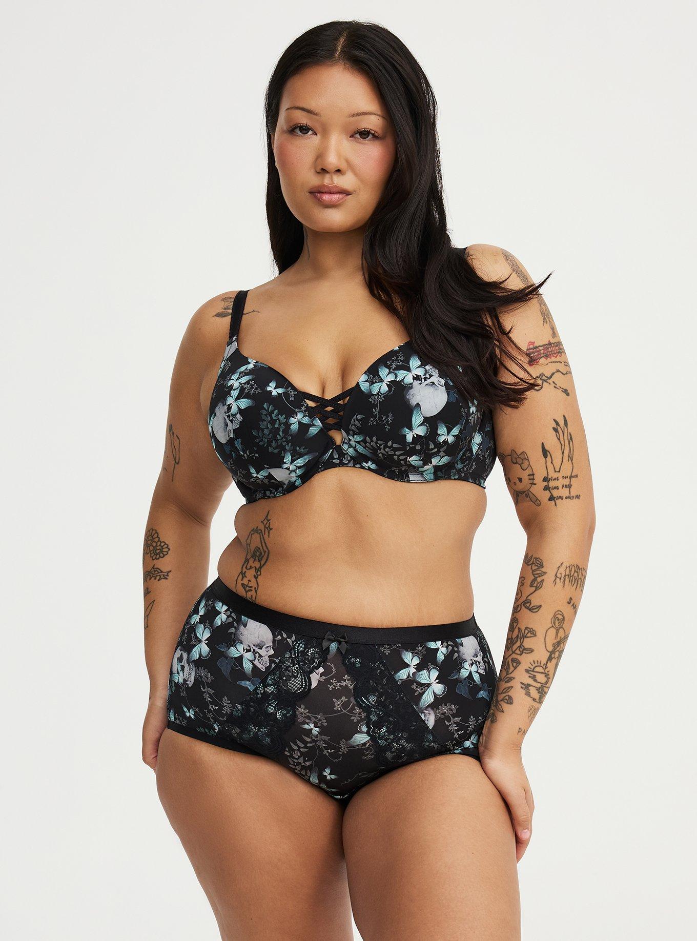 Second Skin & Lace High-Rise Brief Panty, MONARCH SKULLS BLACK, hi-res