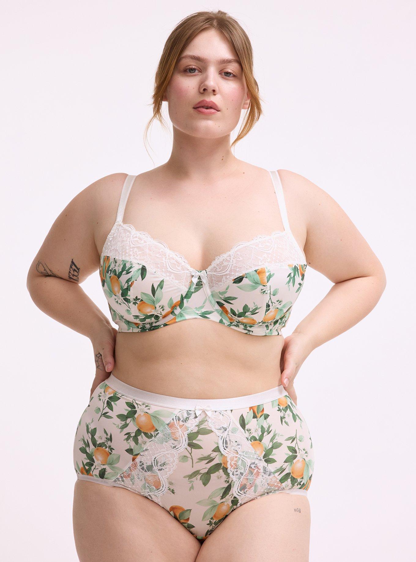 Microfiber & Lace High-Rise Brief Panty, PICKED ORANGES SMALL WHITE, hi-res