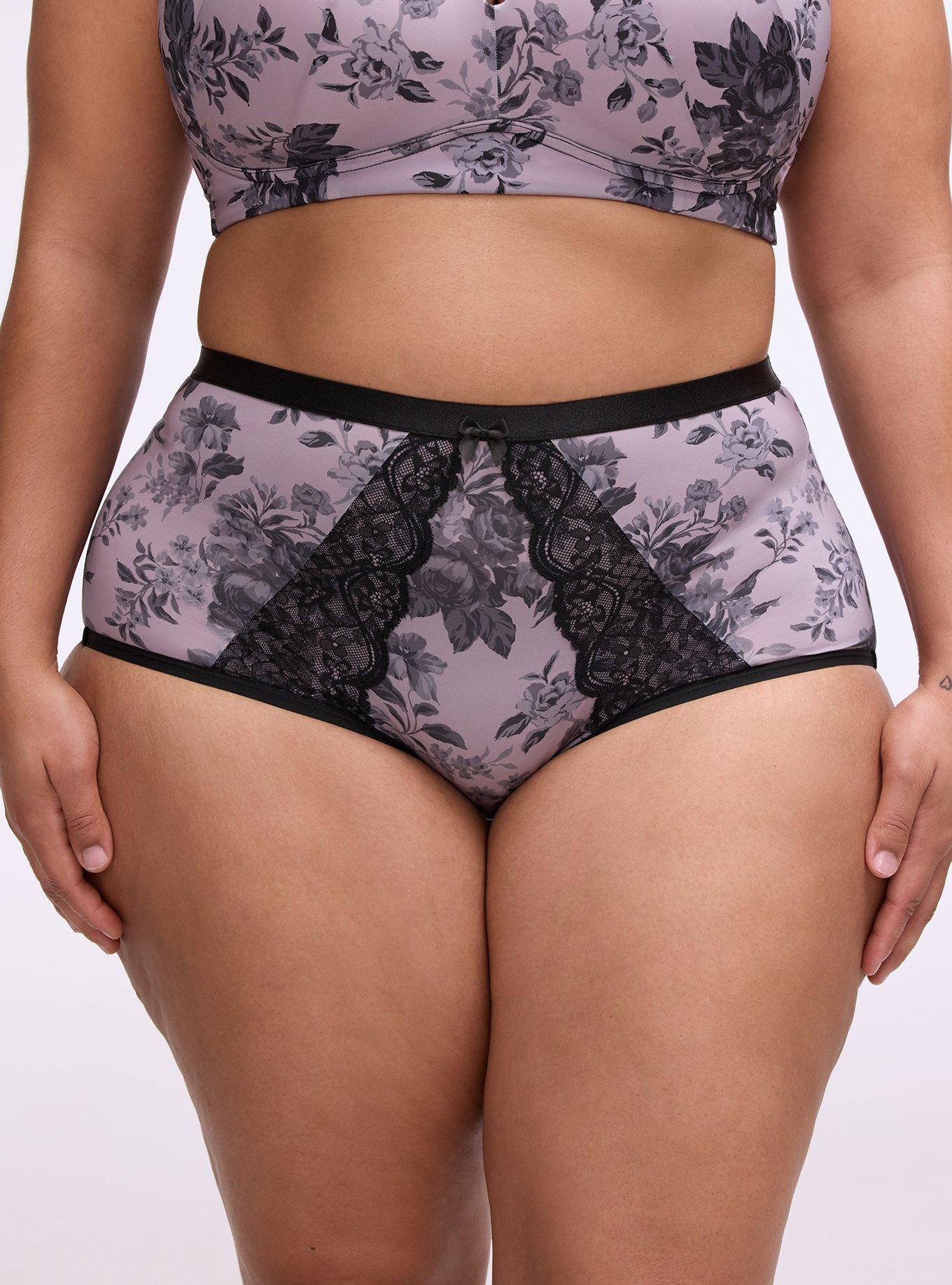 Second Skin & Lace High-Rise Brief Panty, MOODY BOUQUETS FLORAL LAVENDER, alternate