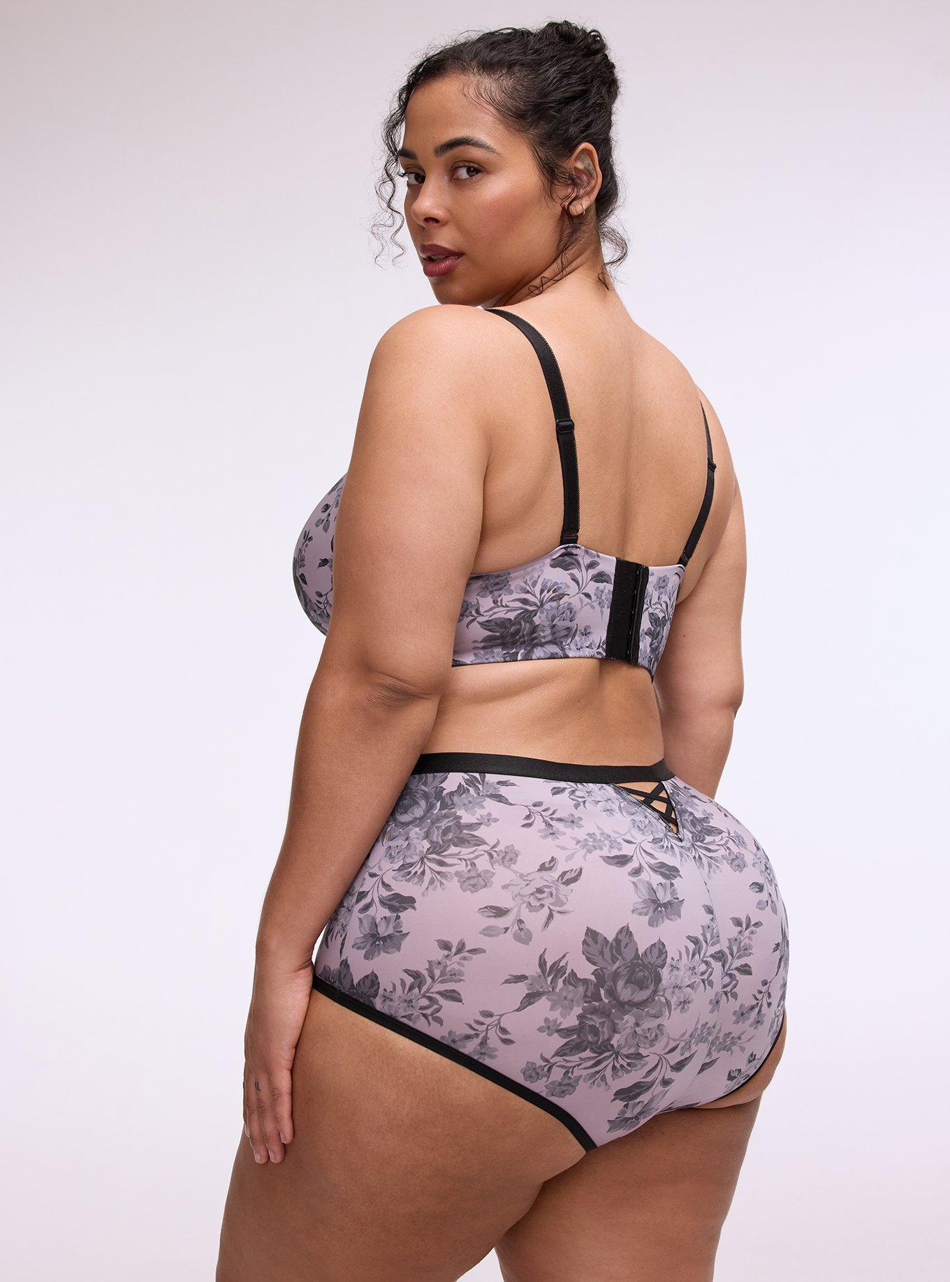 Second Skin & Lace High-Rise Brief Panty, MOODY BOUQUETS FLORAL LAVENDER, alternate