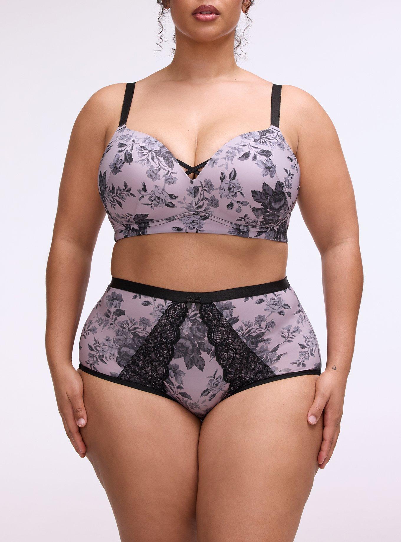 Second Skin & Lace High-Rise Brief Panty, MOODY BOUQUETS FLORAL LAVENDER, alternate