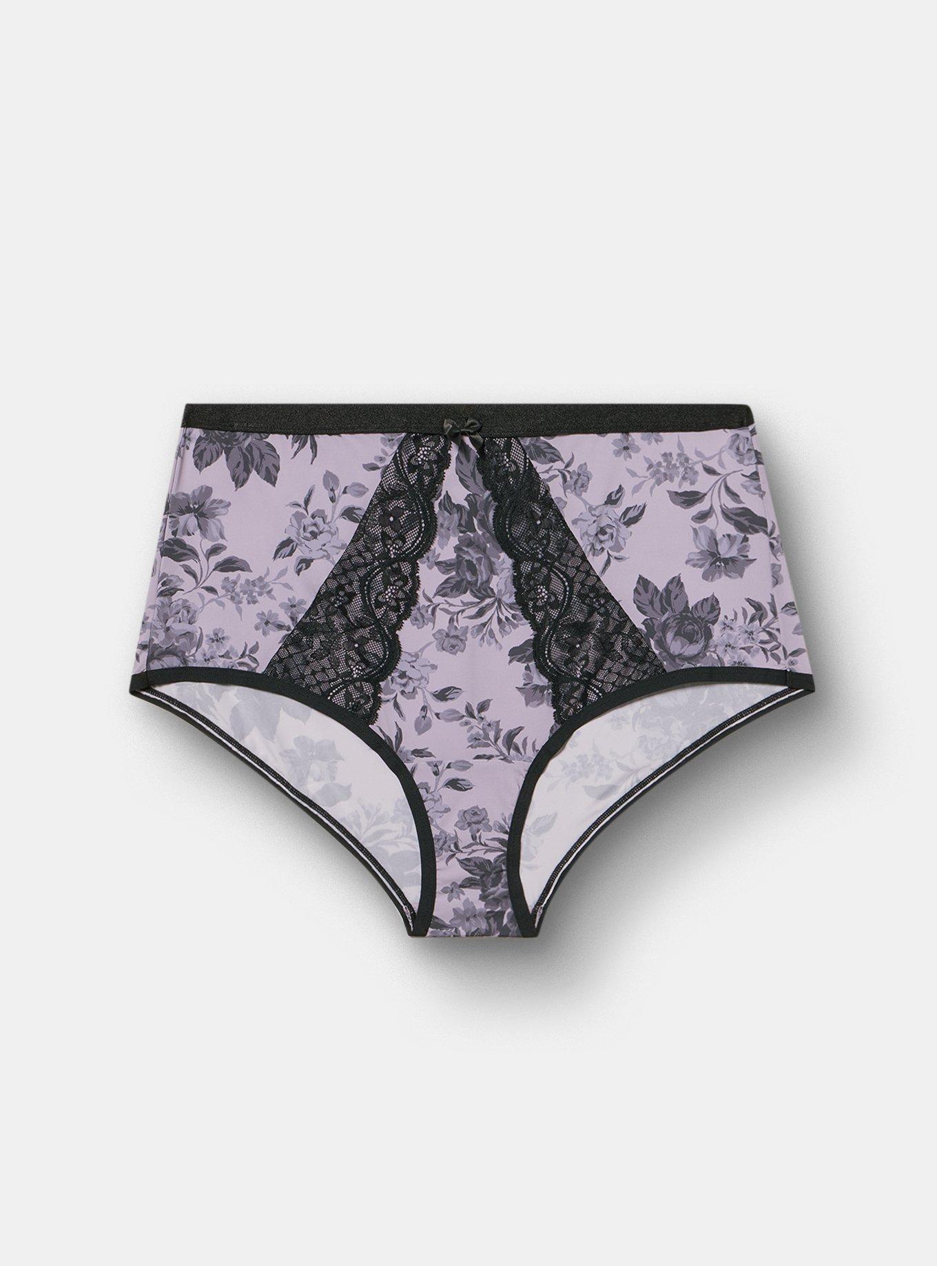 Second Skin & Lace High-Rise Brief Panty, MOODY BOUQUETS FLORAL LAVENDER, hi-res