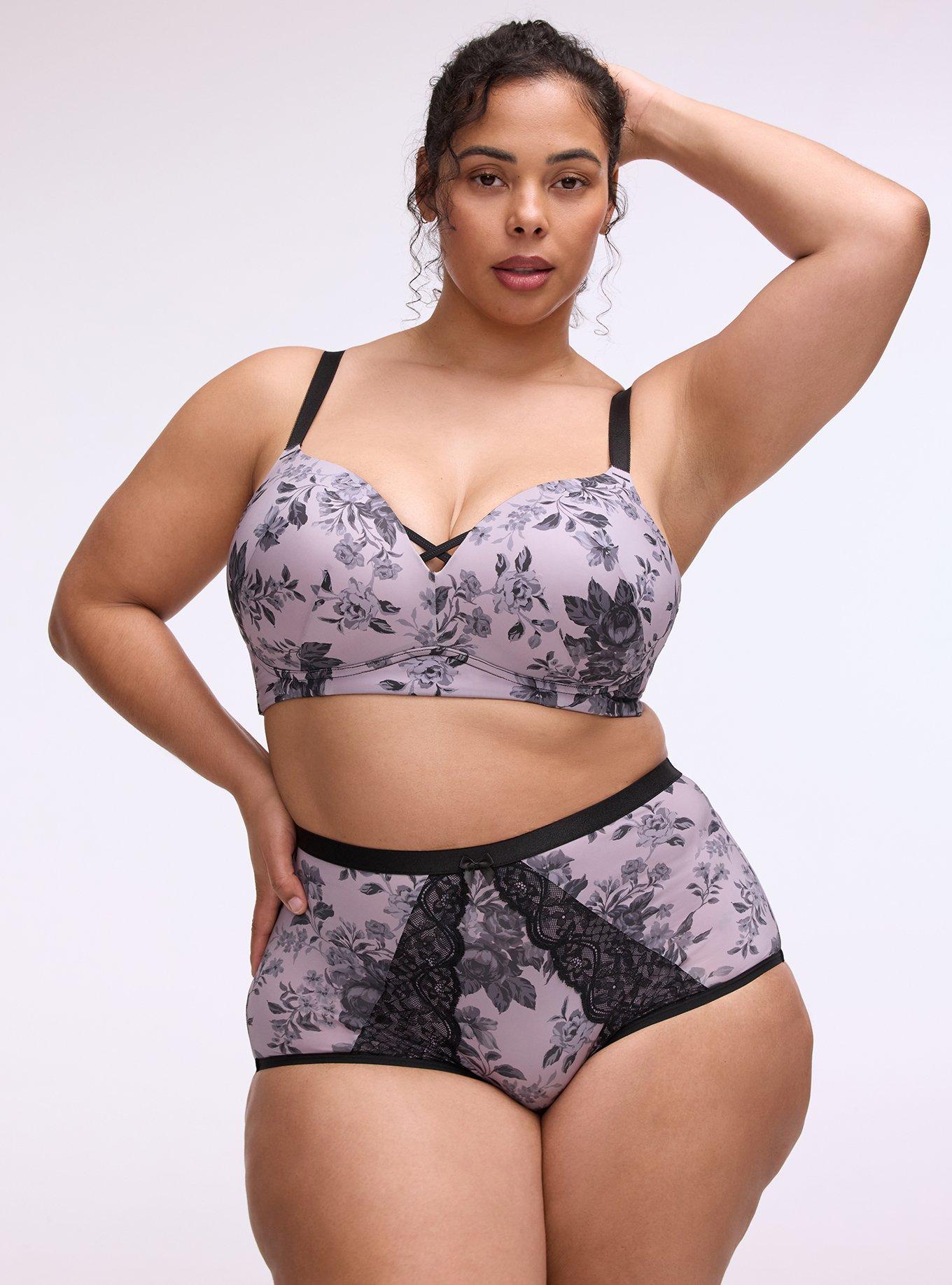 Second Skin & Lace High-Rise Brief Panty, MOODY BOUQUETS FLORAL LAVENDER, hi-res