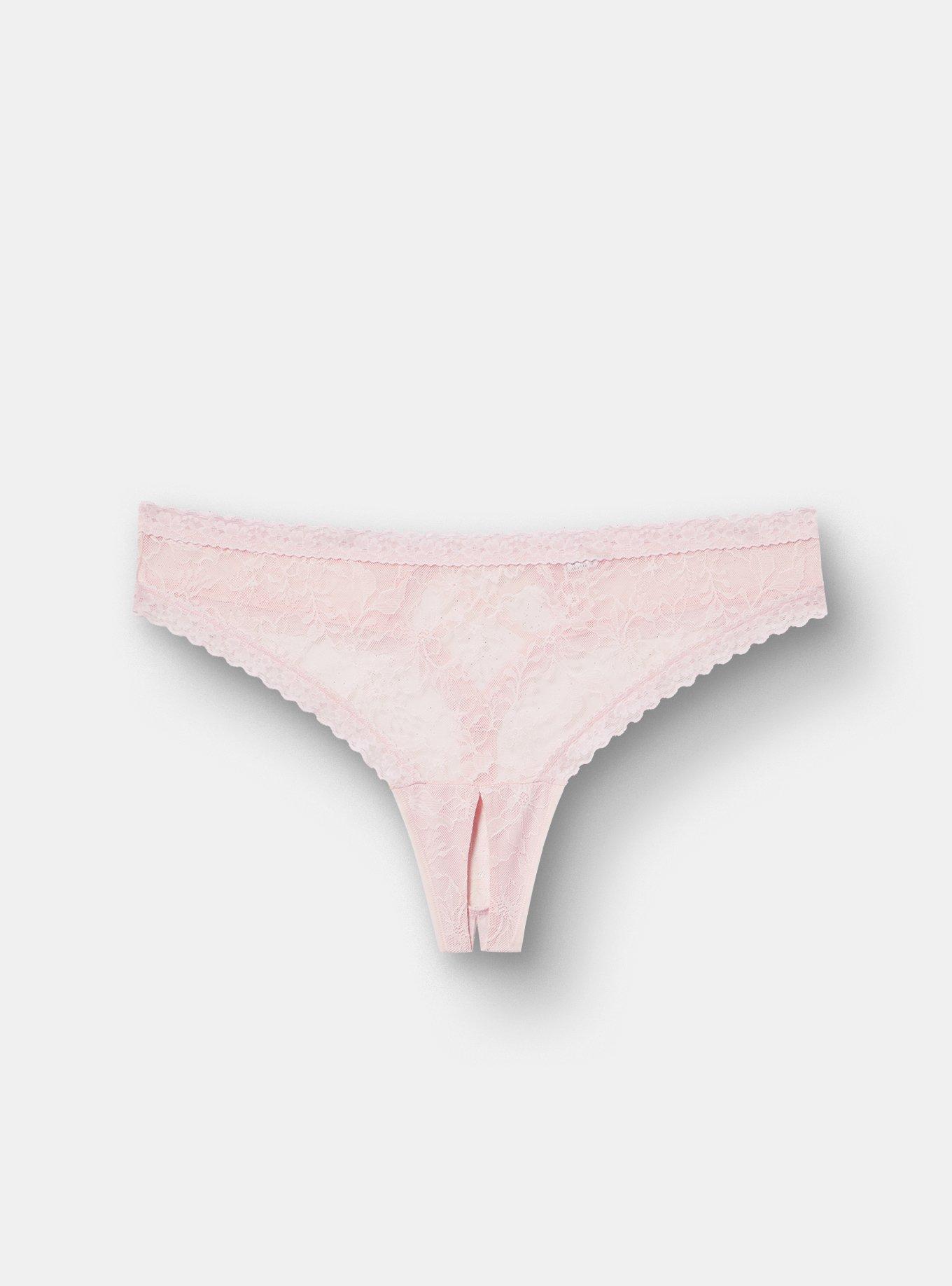 Aria Lace Thong Panty With Open Gusset, PARFAIT PINK, hi-res