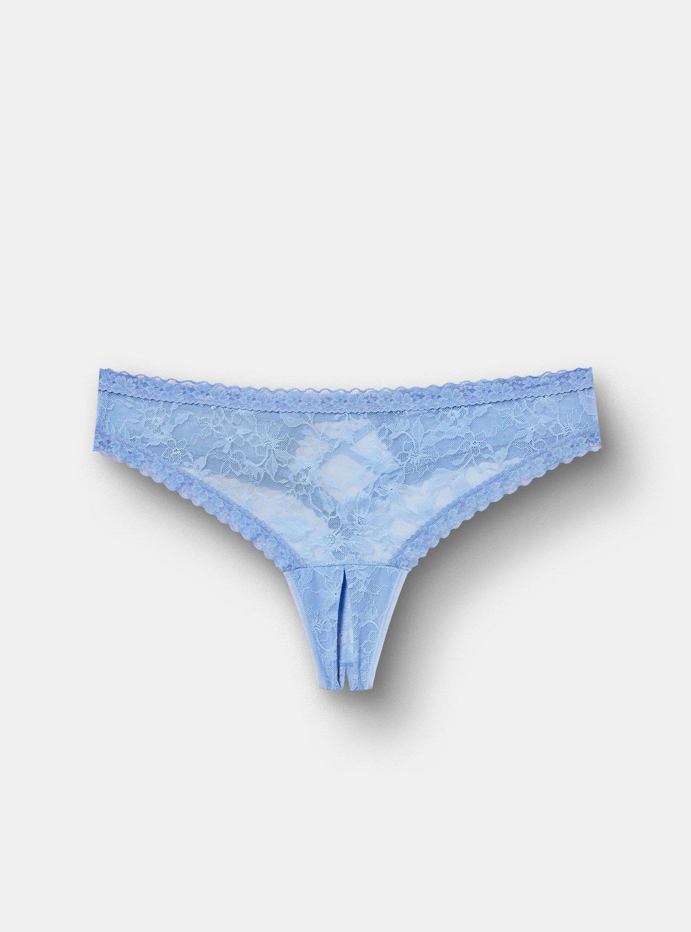 Aria Lace Thong Panty With Open Gusset, HYDRANGEA, hi-res