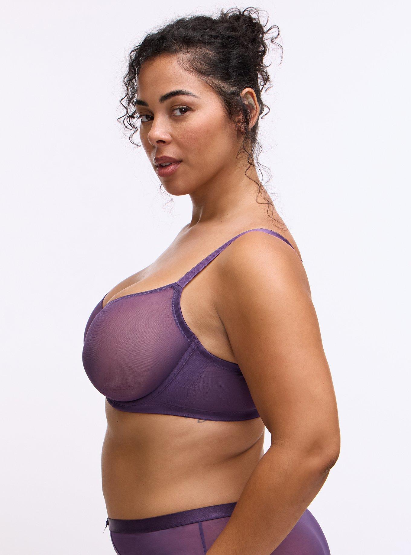 Plus Size Balconette Unlined Mesh Bra, BLACKBERRY, alternate