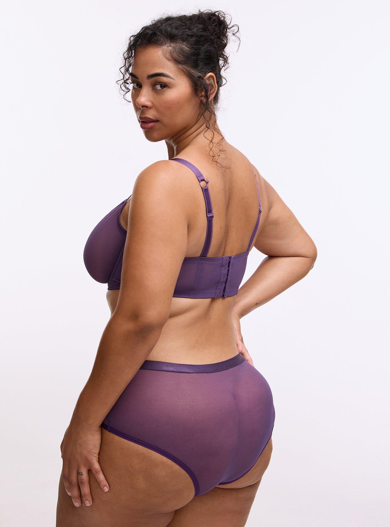 Plus Size Balconette Unlined Mesh Bra, BLACKBERRY, alternate