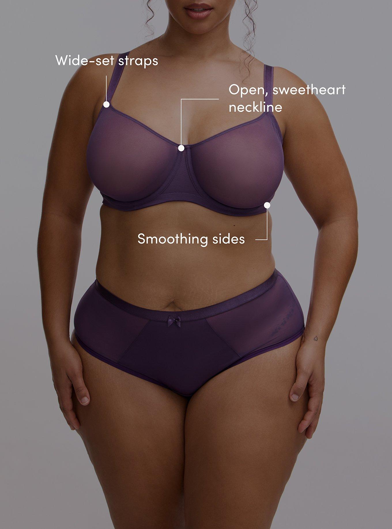 Plus Size Balconette Unlined Mesh Bra, BLACKBERRY, alternate