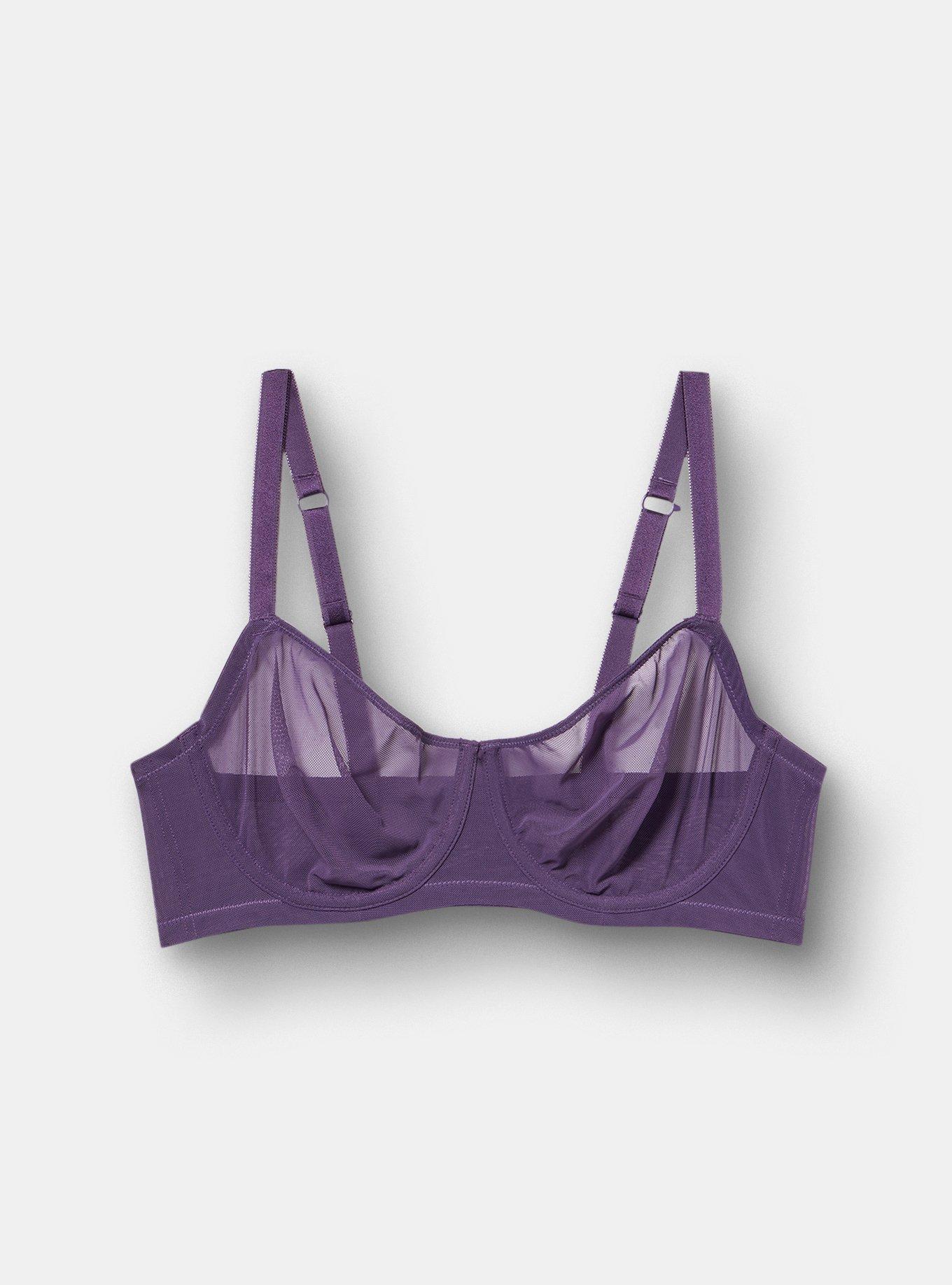 Balconette Unlined Mesh Bra, BLACKBERRY, flat