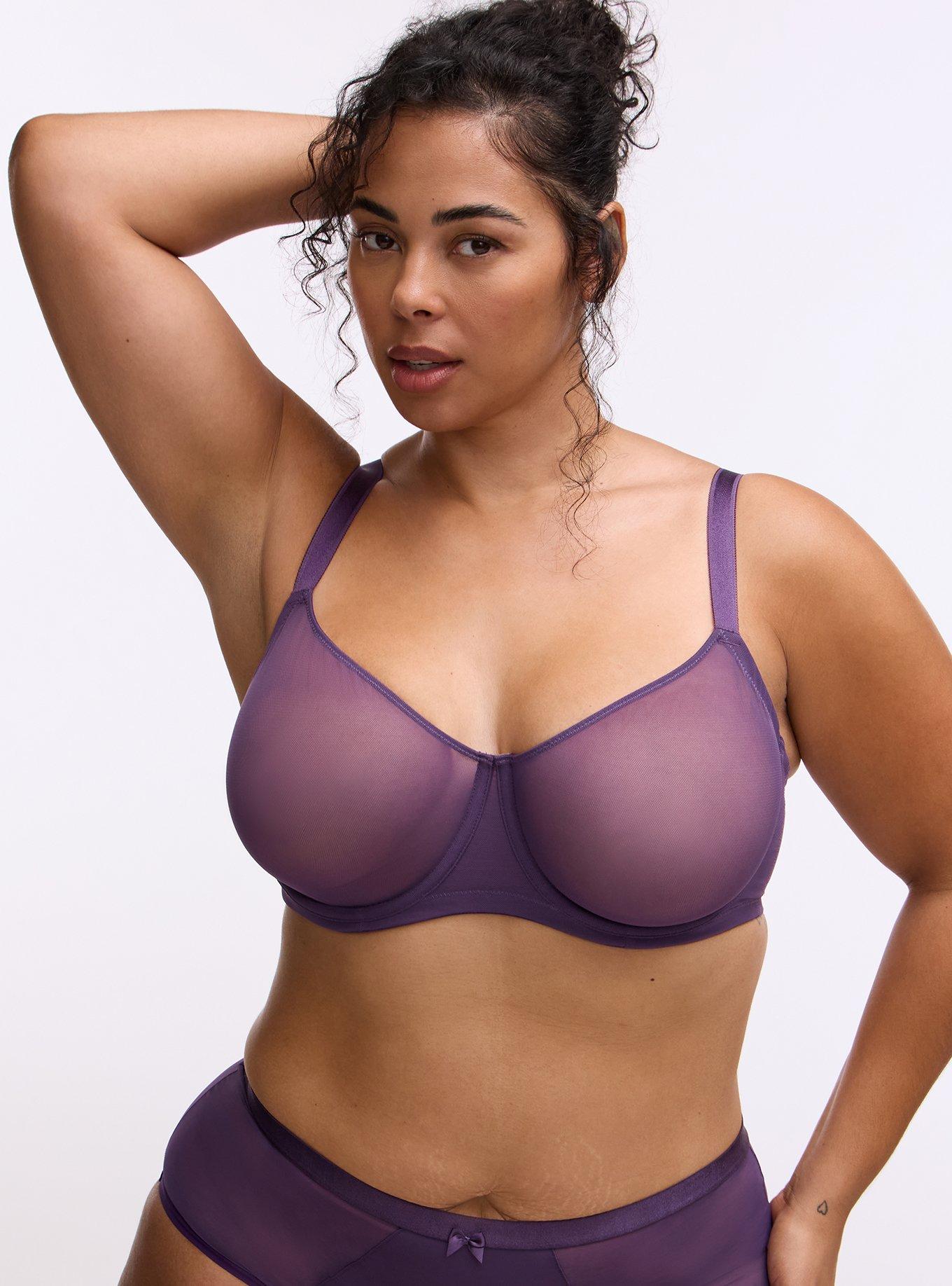 Plus Size Balconette Unlined Mesh Bra, BLACKBERRY, hi-res