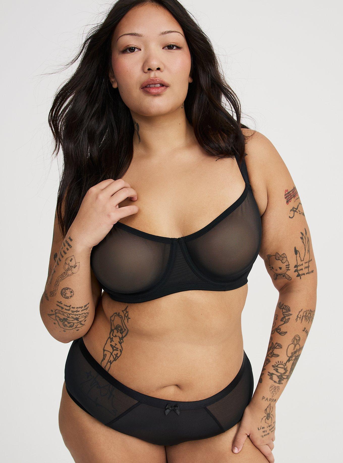 Balconette Unlined Mesh Bra, RICH BLACK, alternate