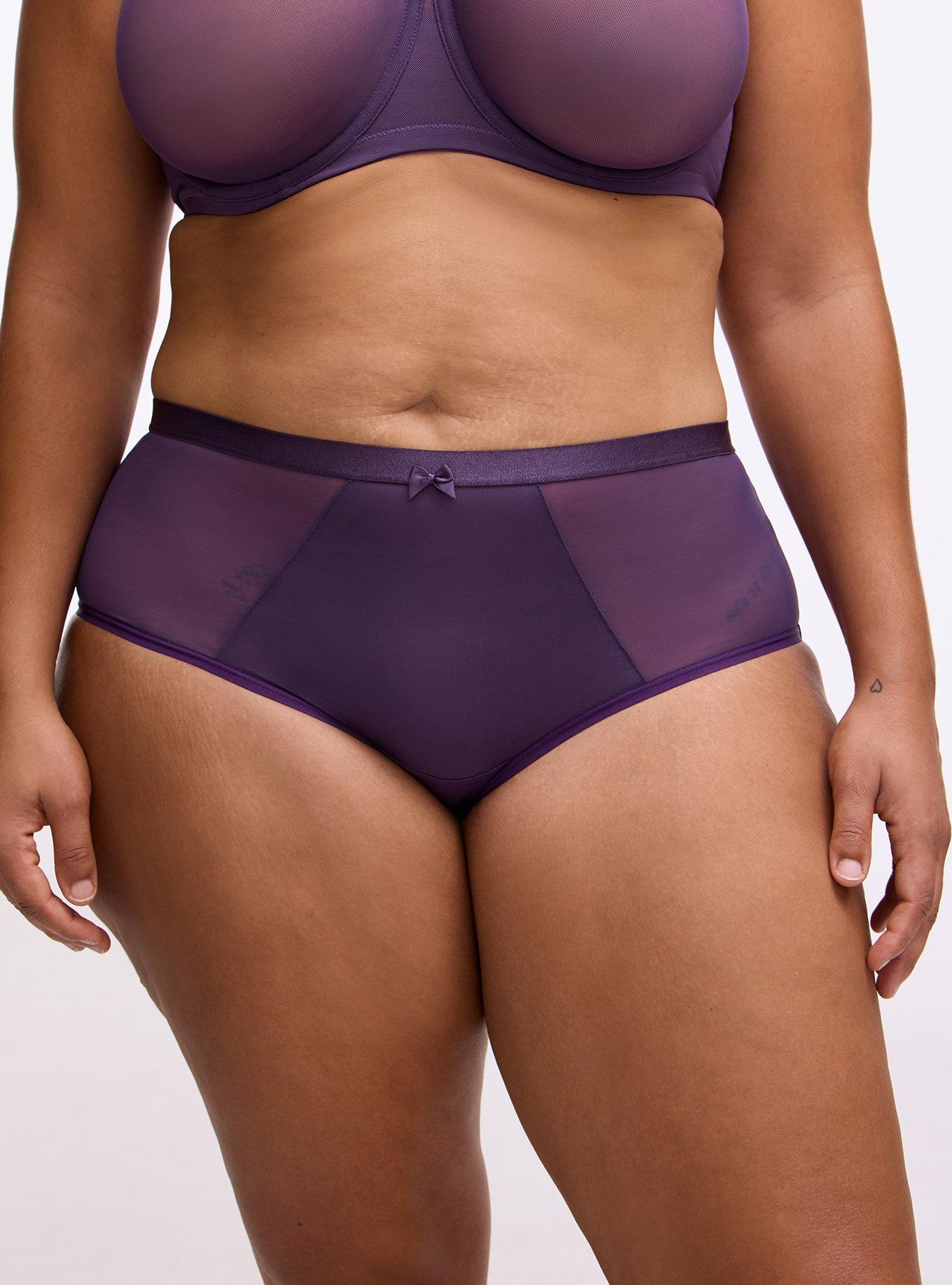 Plus Size Micro & Mesh Mid-Rise Cheeky Panty, BLACKBERRY, alternate