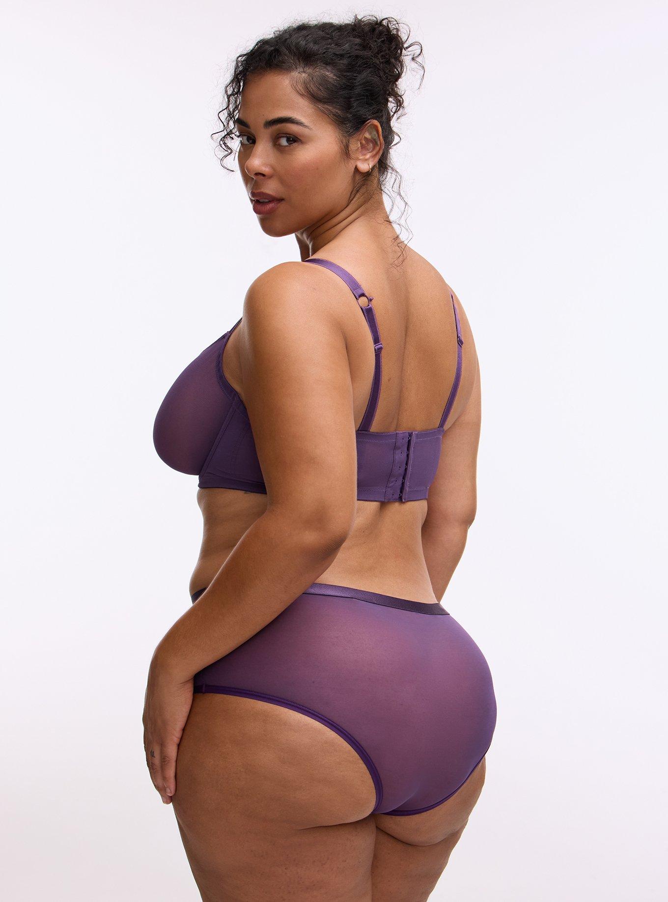 Plus Size Micro & Mesh Mid-Rise Cheeky Panty, BLACKBERRY, alternate