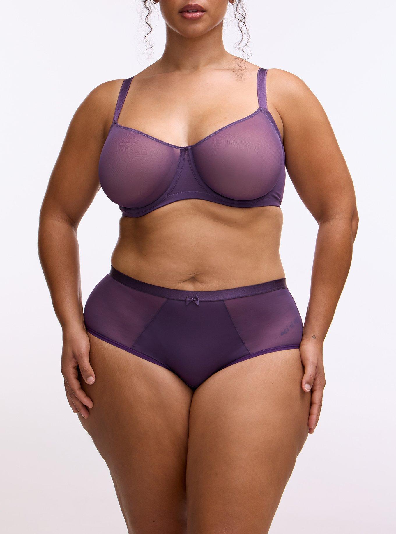 Plus Size Micro & Mesh Mid-Rise Cheeky Panty, BLACKBERRY, alternate