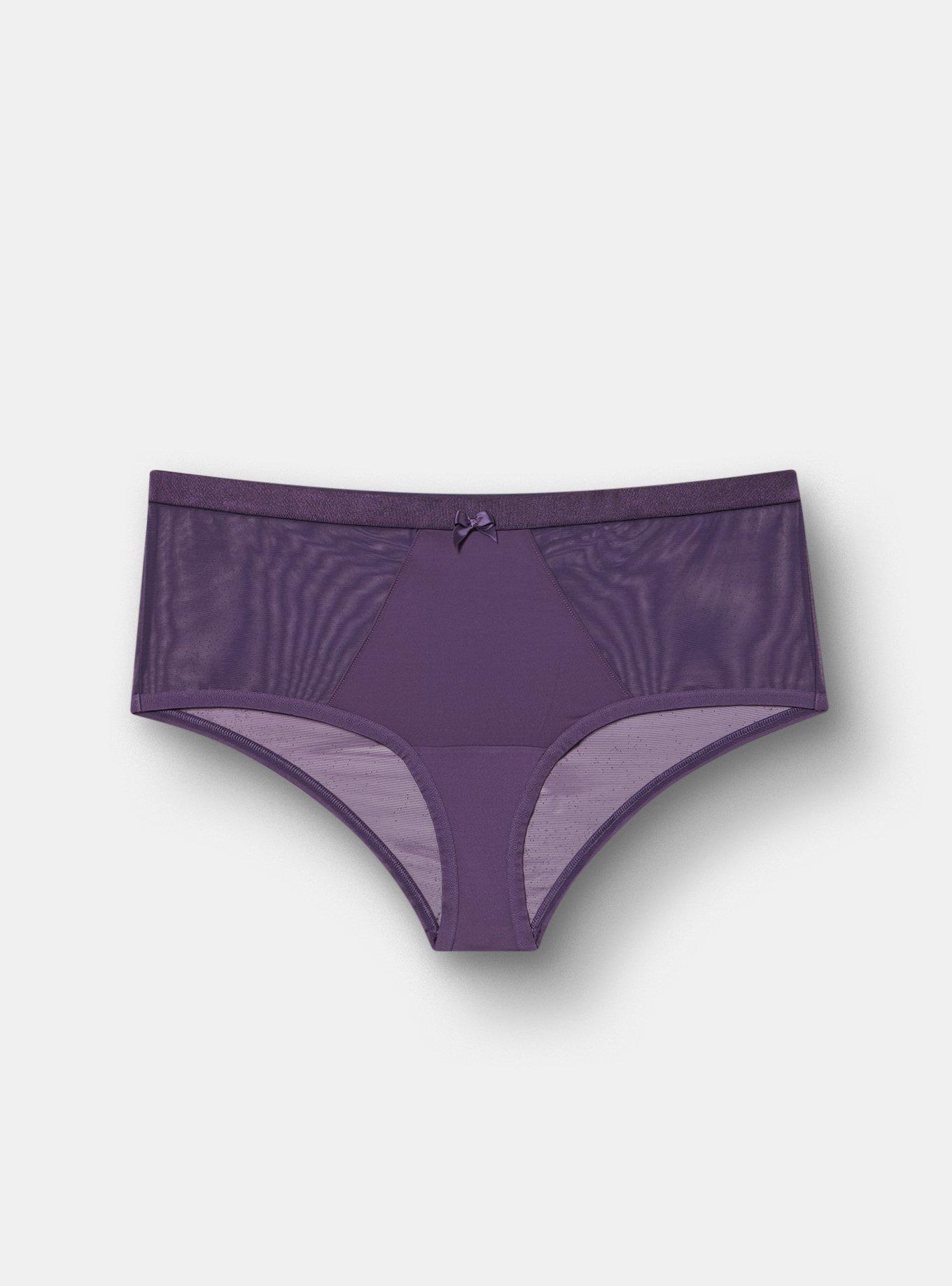 Plus Size Micro & Mesh Mid-Rise Cheeky Panty, BLACKBERRY, hi-res