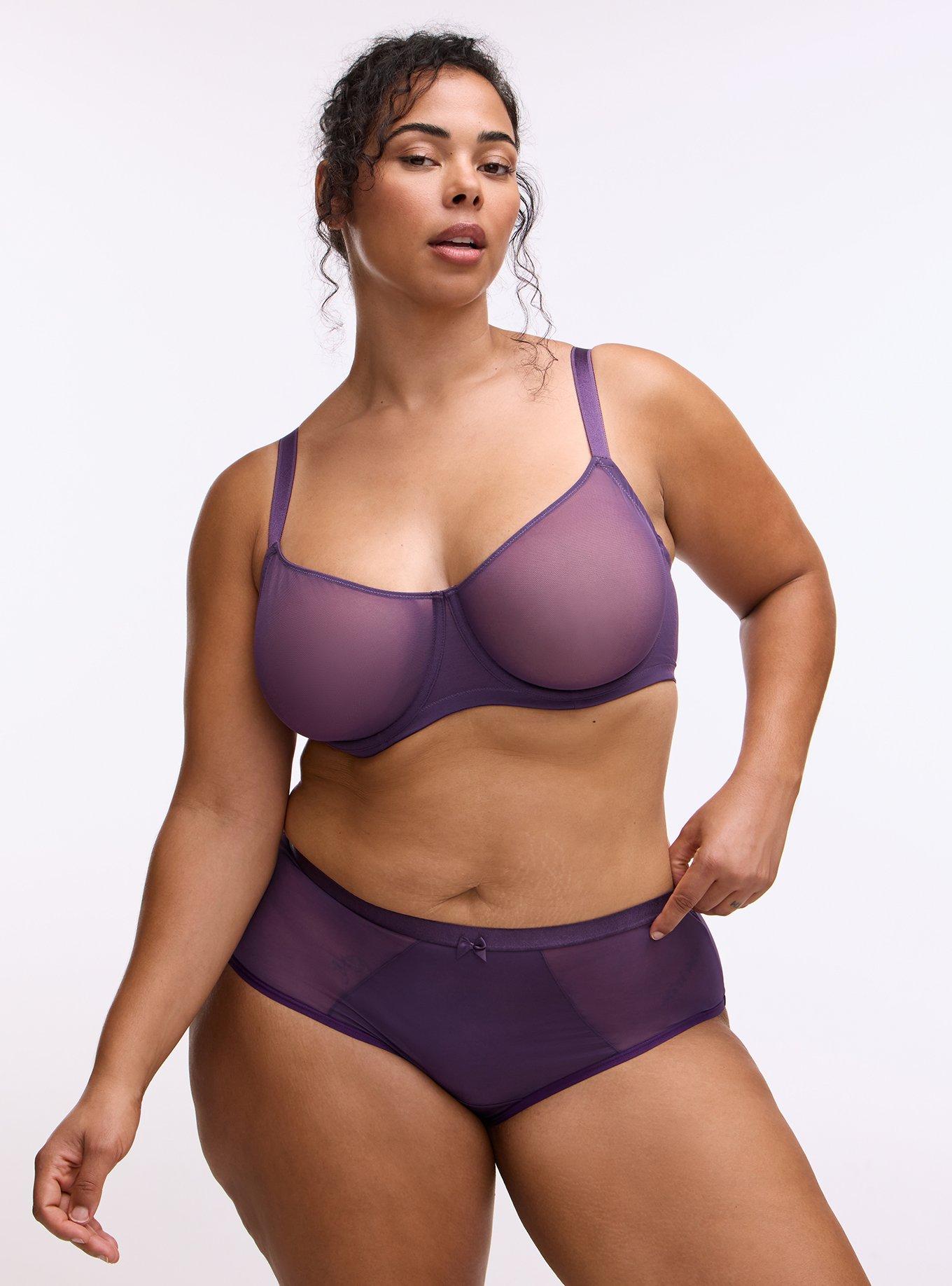 Plus Size Micro & Mesh Mid-Rise Cheeky Panty, BLACKBERRY, hi-res