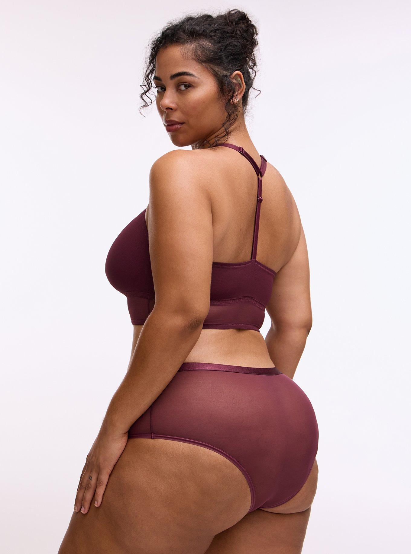 Plus Size Micro & Mesh Mid-Rise Cheeky Panty, FIG, alternate