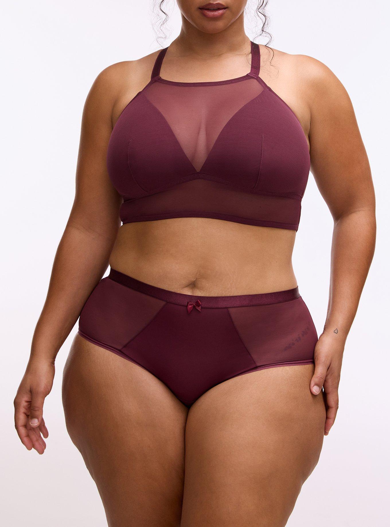 Plus Size Micro & Mesh Mid-Rise Cheeky Panty, FIG, alternate
