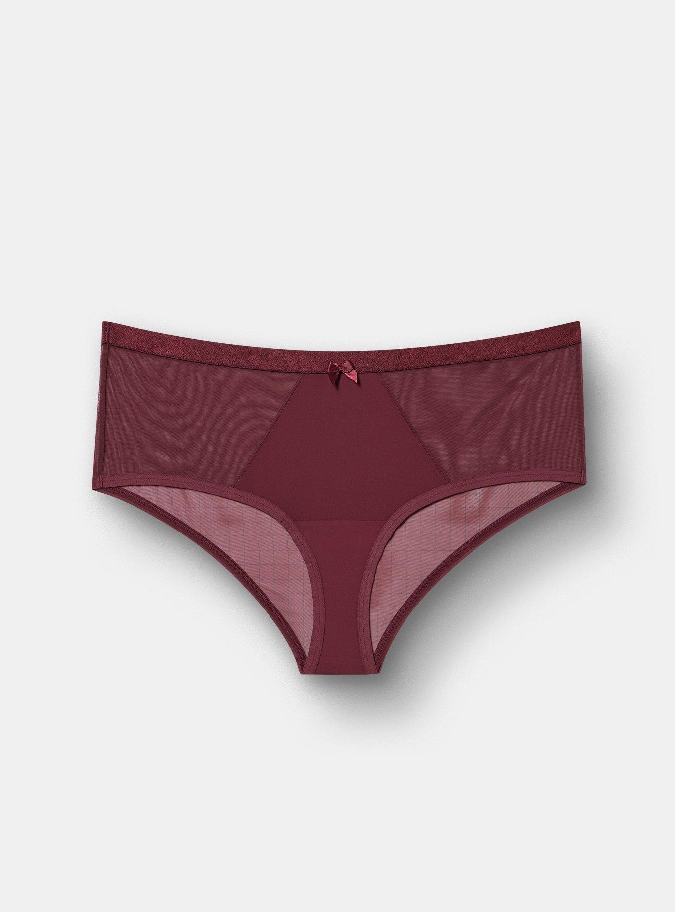 Plus Size Micro & Mesh Mid-Rise Cheeky Panty, FIG, hi-res