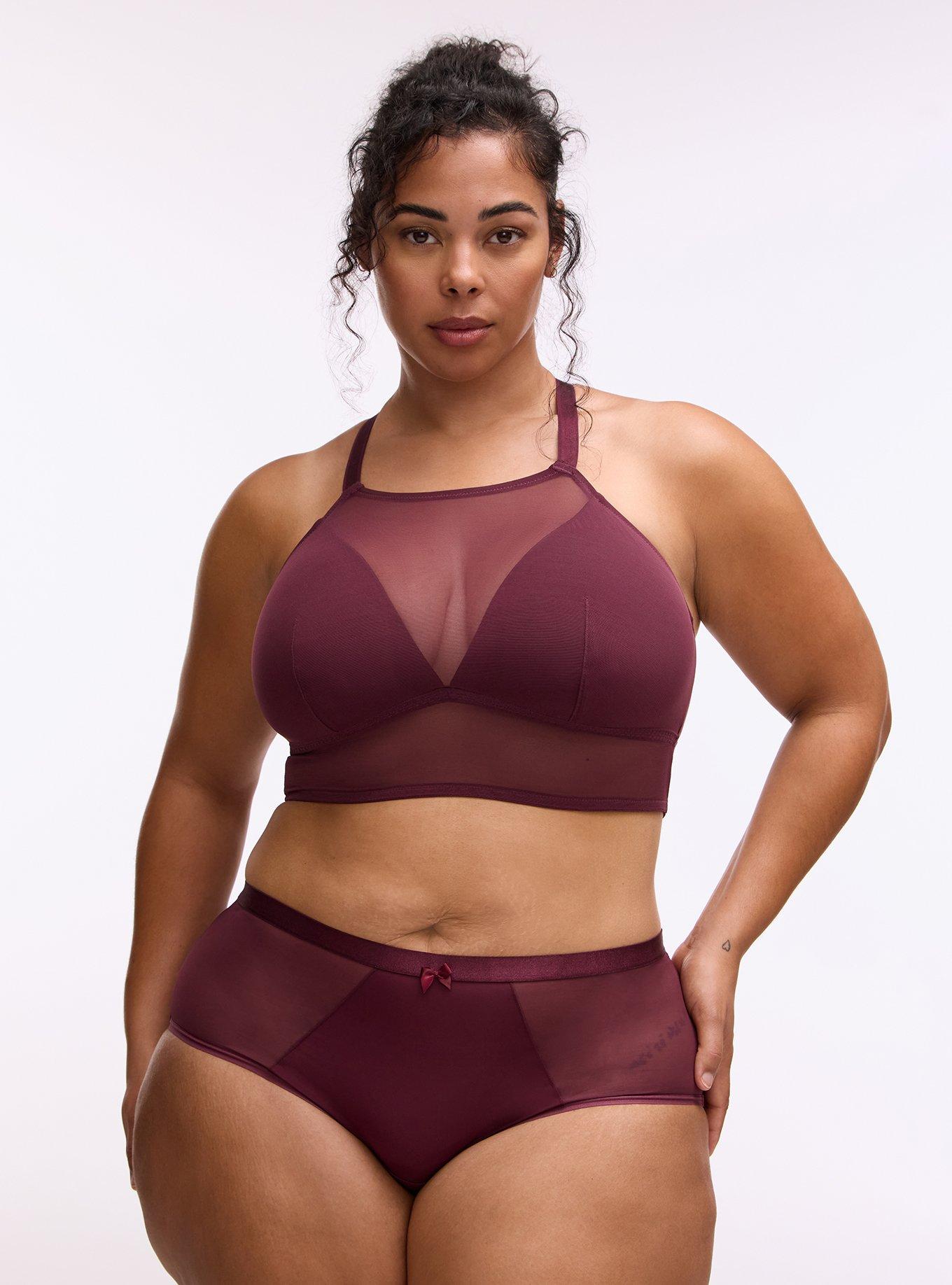 Plus Size Micro & Mesh Mid-Rise Cheeky Panty, FIG, hi-res