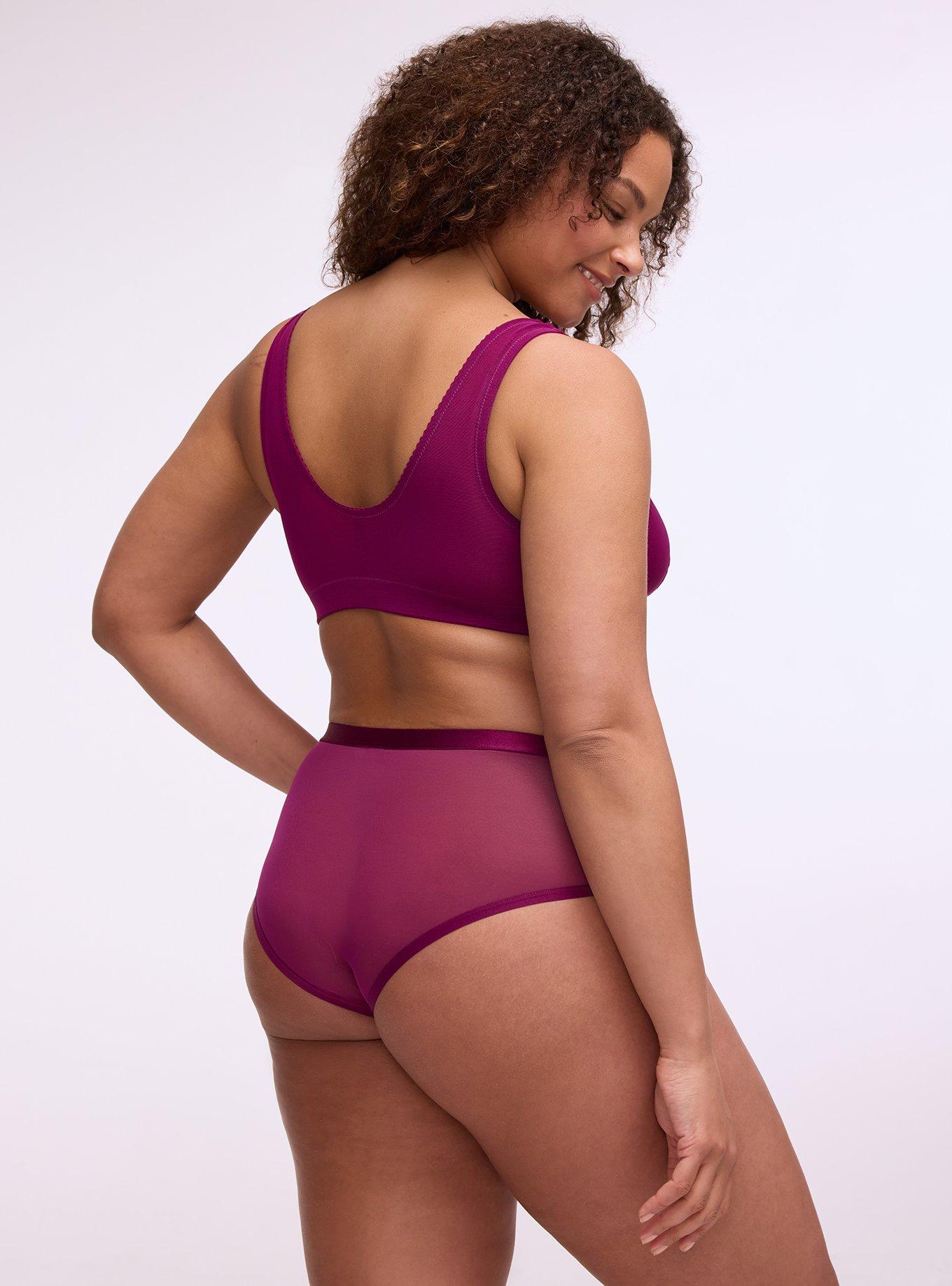 Micro & Mesh Mid-Rise Cheeky Panty, PLUM CASPIA, alternate