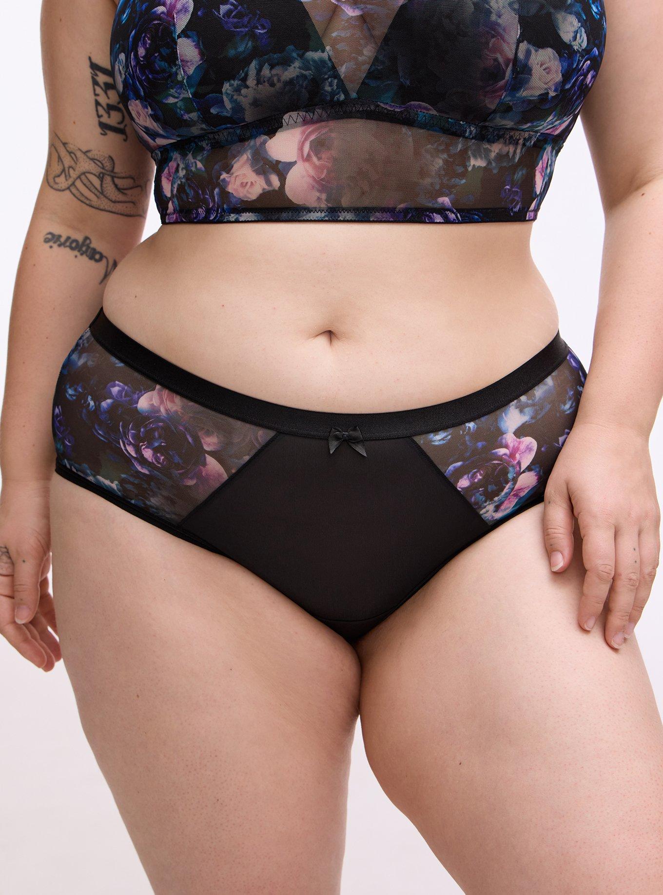 Plus Size Micro & Mesh Mid-Rise Cheeky Panty, FORTUNE FLORAL TEAL, alternate