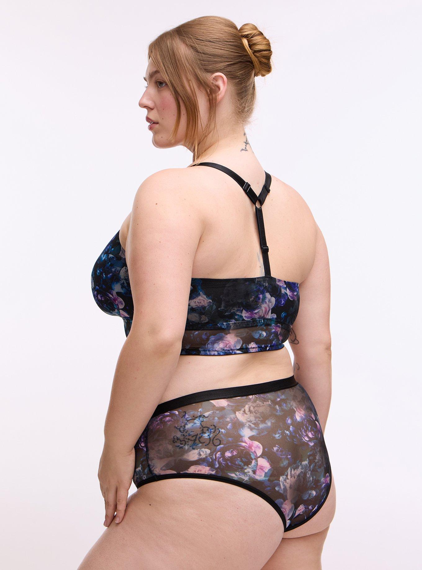 Plus Size Micro & Mesh Mid-Rise Cheeky Panty, FORTUNE FLORAL TEAL, alternate