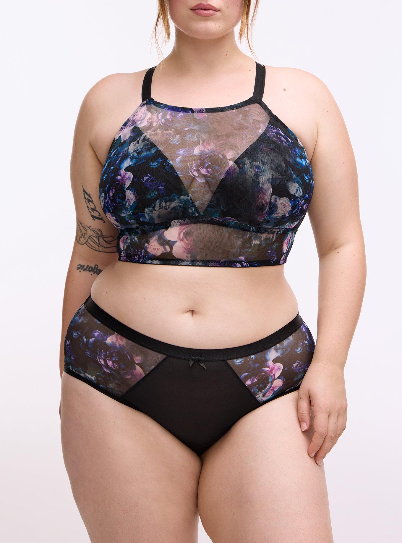 Plus Size Micro & Mesh Mid-Rise Cheeky Panty, FORTUNE FLORAL TEAL, alternate