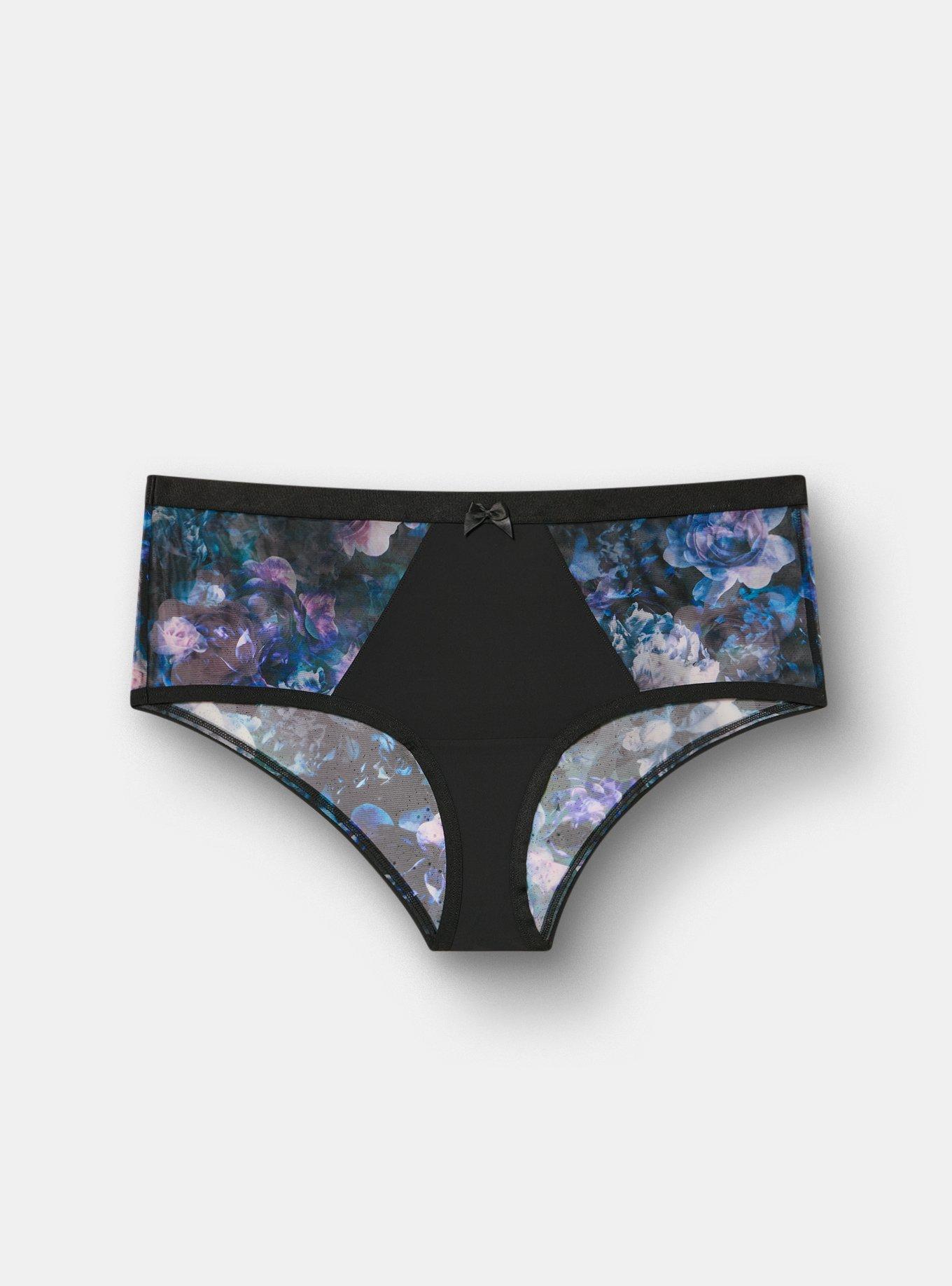 Plus Size Micro & Mesh Mid-Rise Cheeky Panty, FORTUNE FLORAL TEAL, hi-res