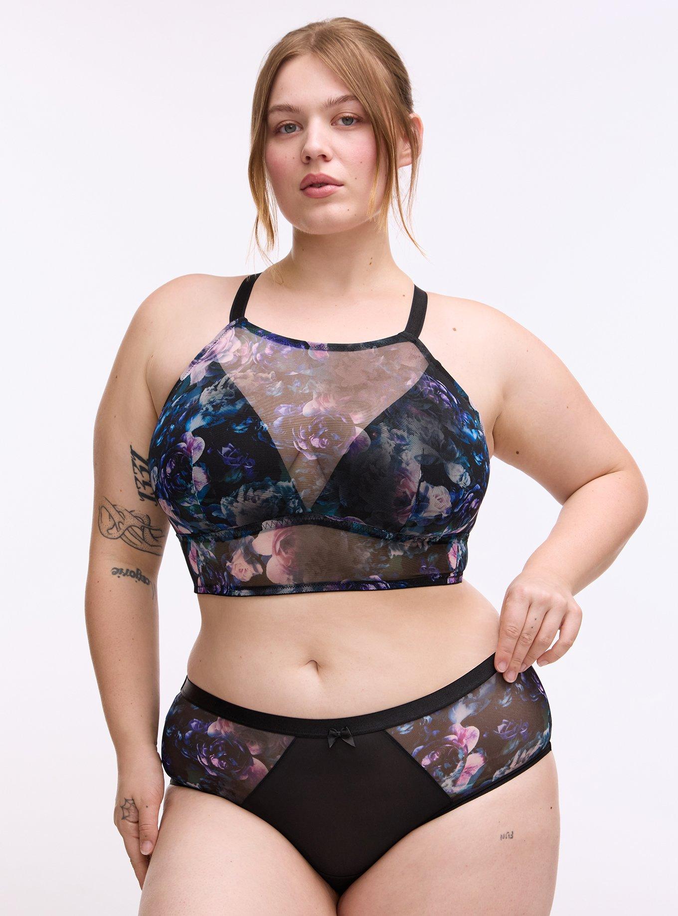 Plus Size Micro & Mesh Mid-Rise Cheeky Panty, FORTUNE FLORAL TEAL, hi-res