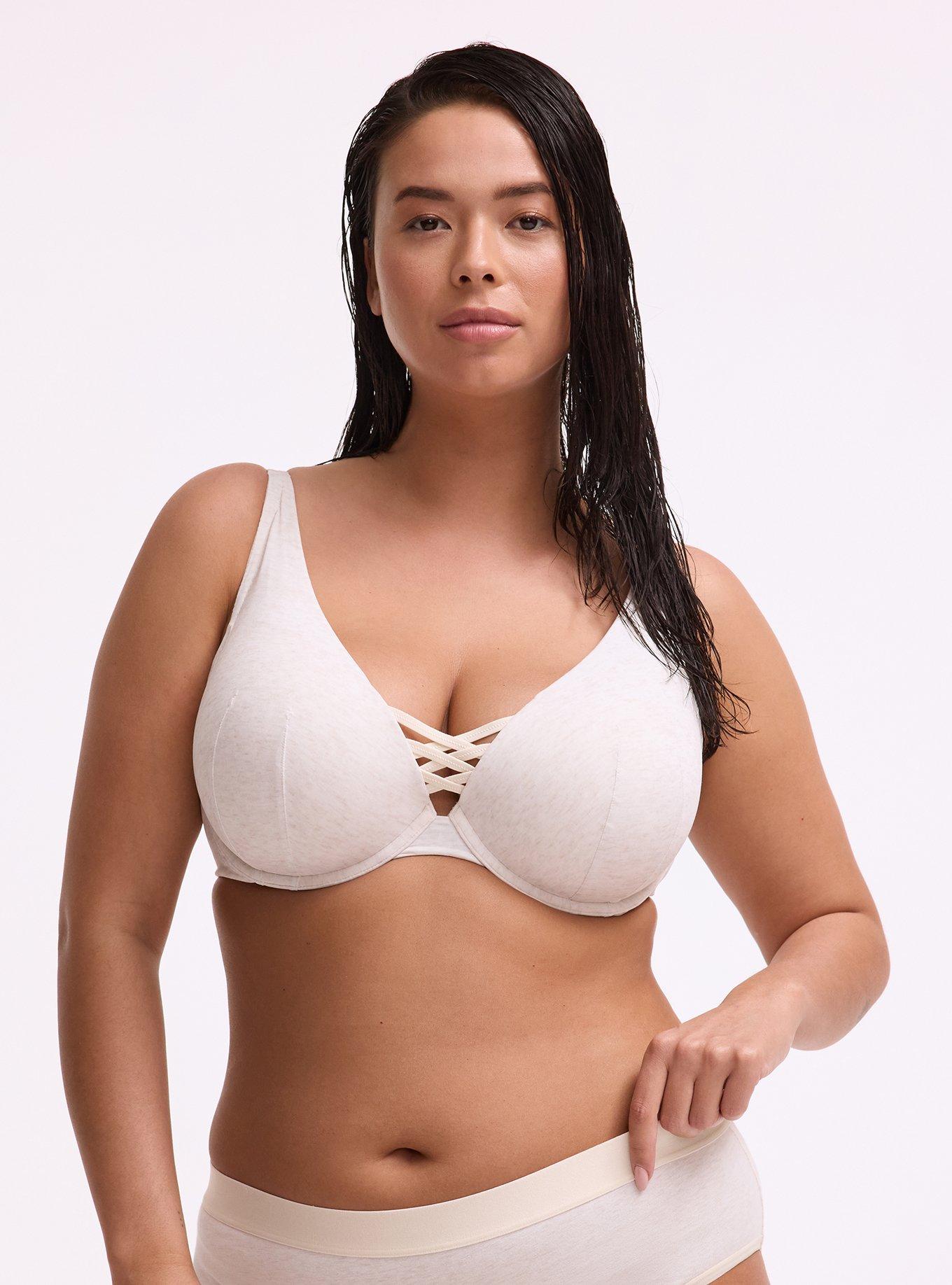 Plus Size XO Plunge Push-Up Heather High Apex Bra, OATMEAL HEATHER, hi-res