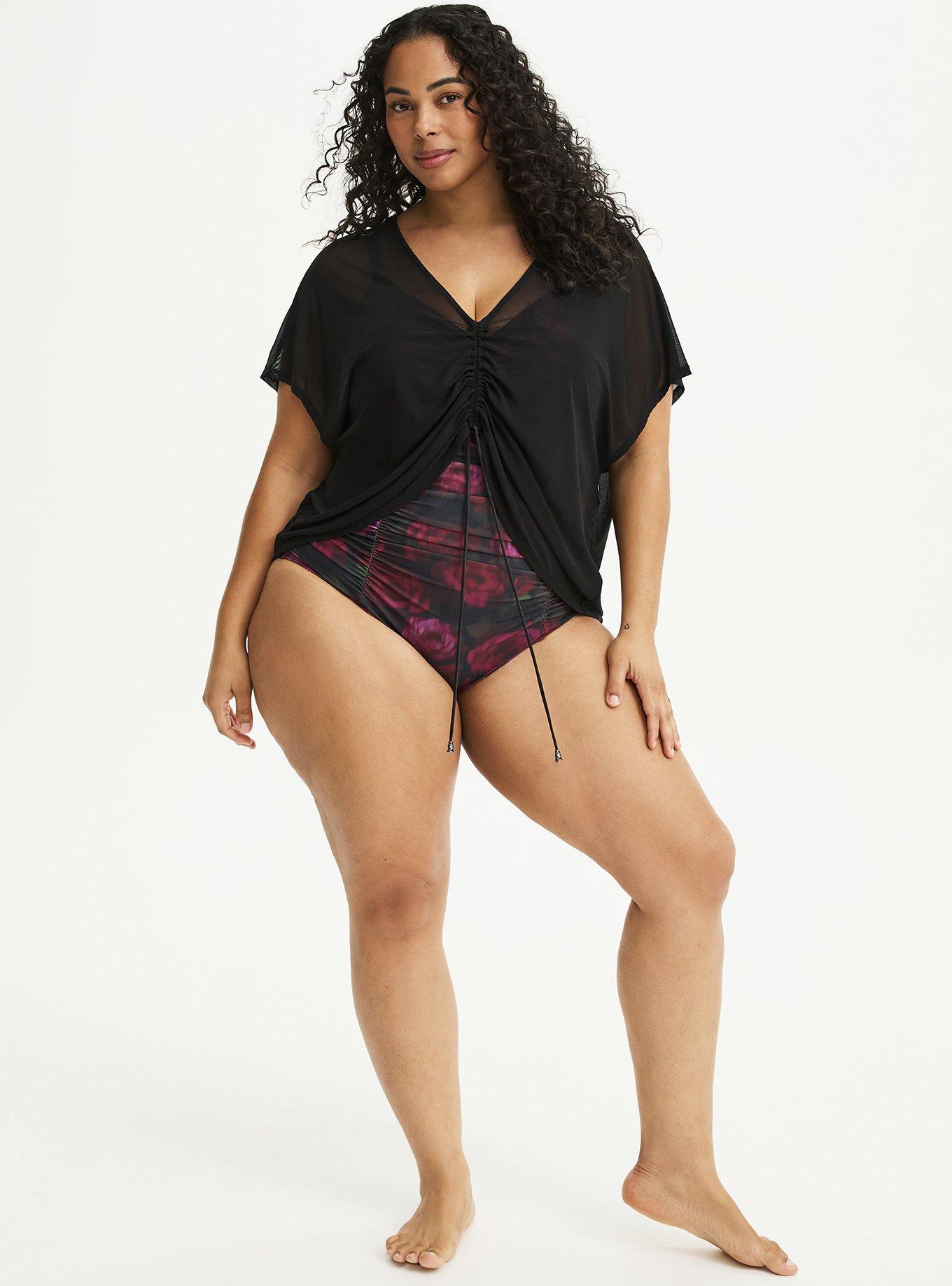 Wire-Free Slim Fix Plunge One Piece, BLURRED ROSES BLACK, alternate