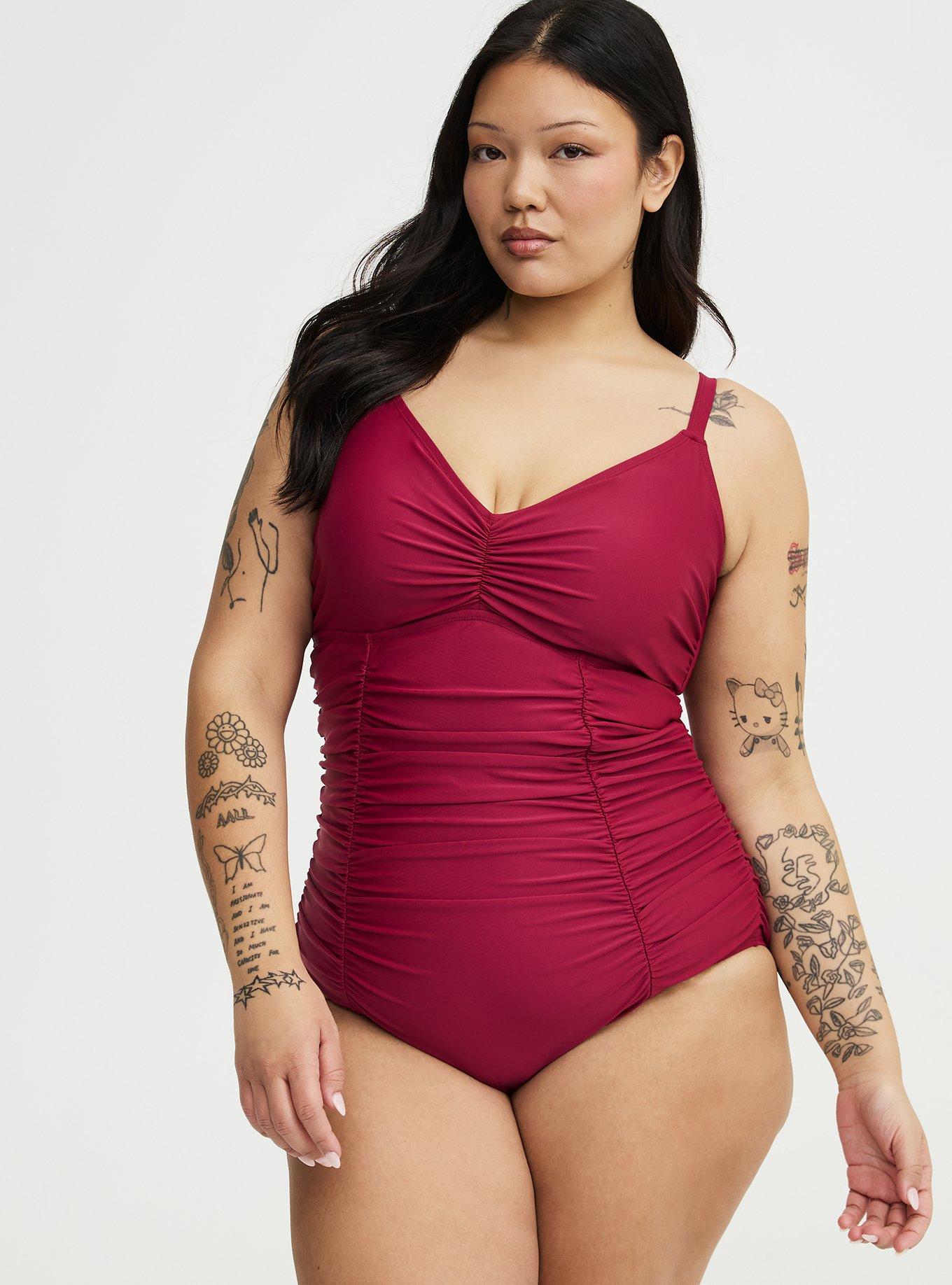 Wire-Free Slim Fix Plunge One Piece, RED PLUM SWIM, alternate