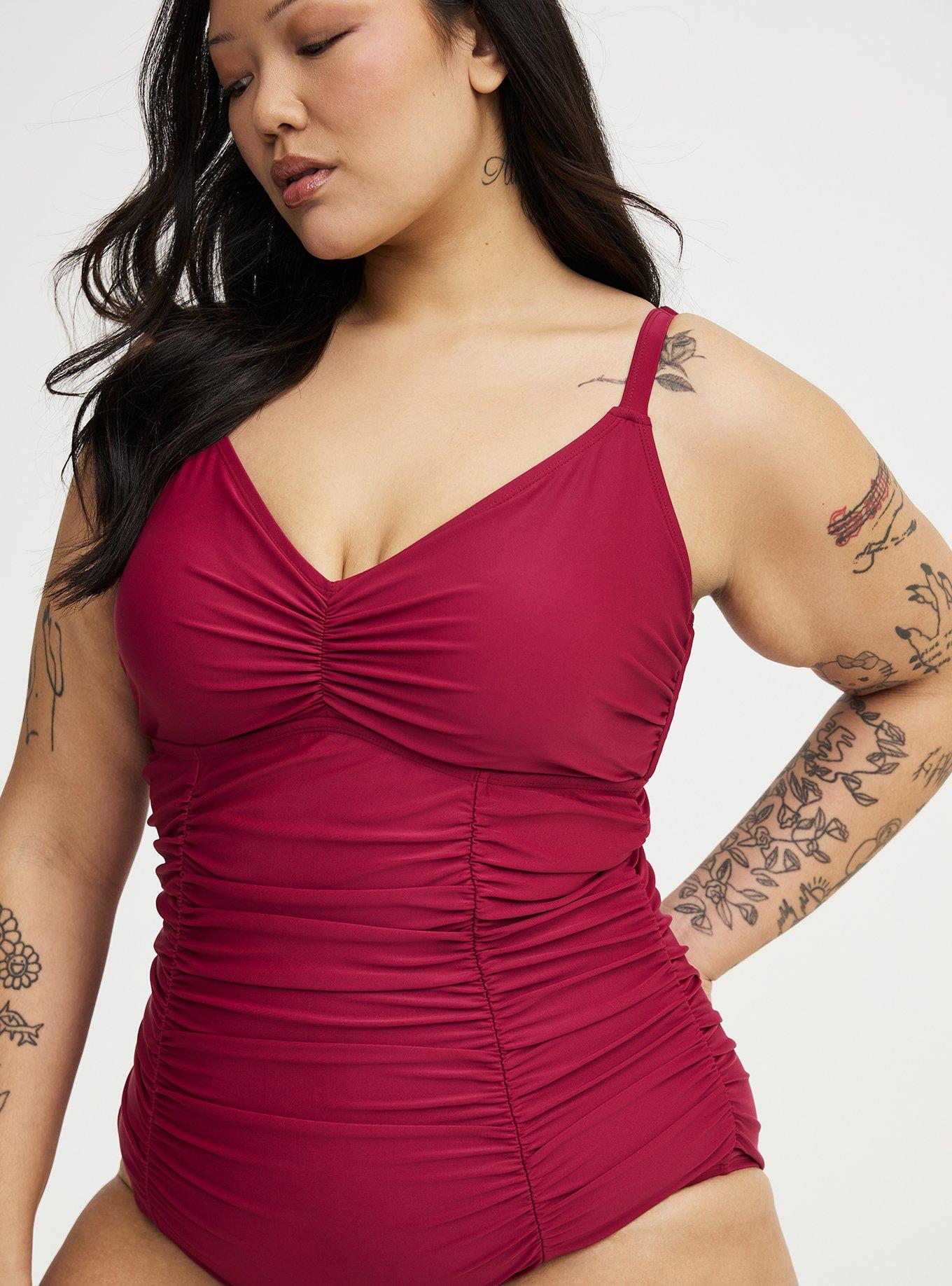 Wire-Free Slim Fix Plunge One Piece, RED PLUM SWIM, alternate