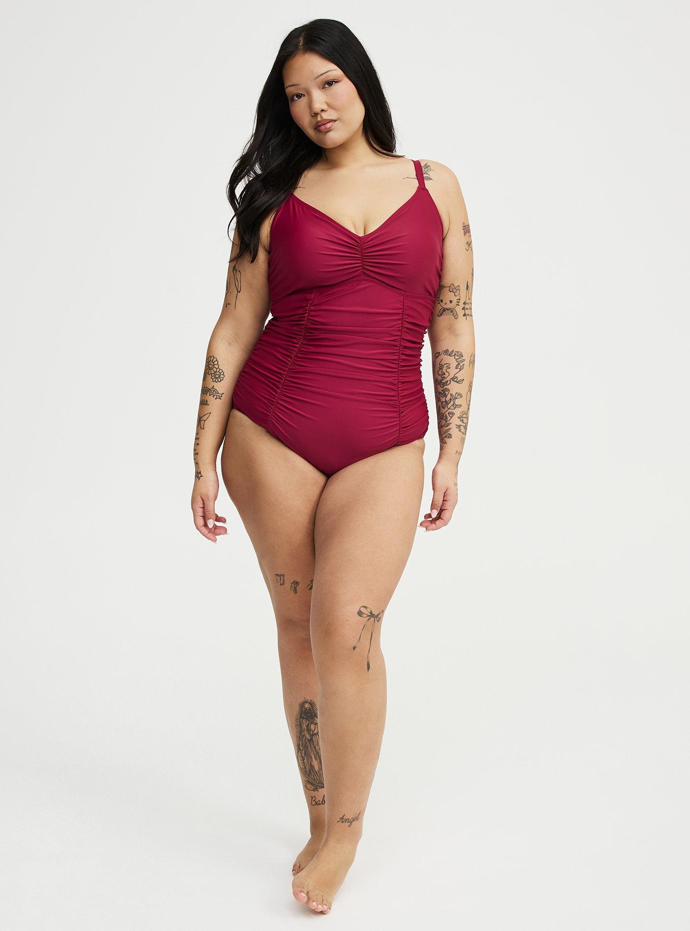 Wire-Free Slim Fix Plunge One Piece, RED PLUM SWIM, alternate