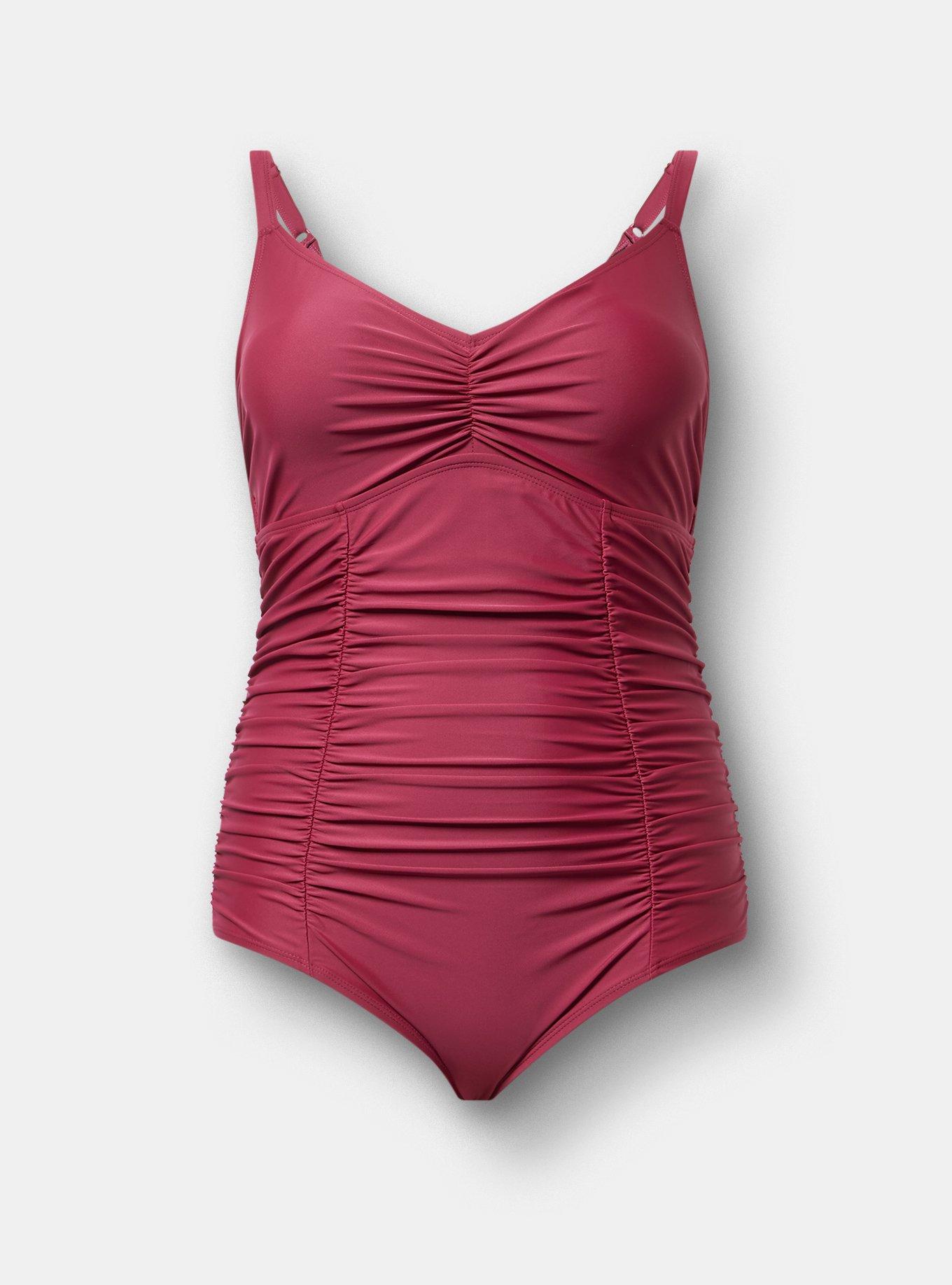Wire-Free Slim Fix Plunge One Piece, RED PLUM SWIM, hi-res