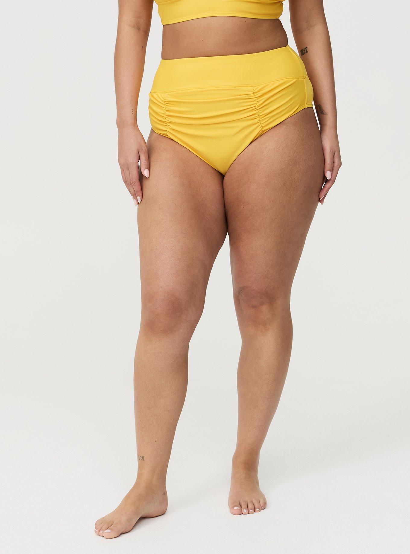 High-Rise Ruched Cheeky Swim Bottom, SWIM YELLOW, alternate